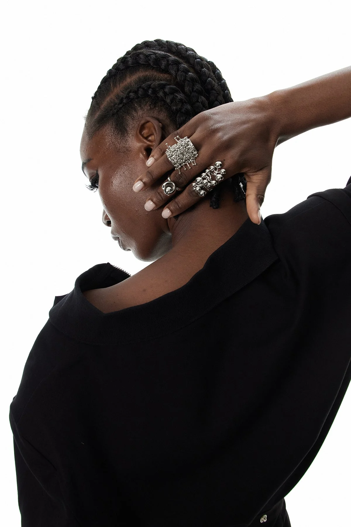 Modern Asymmetric Bead Ring in Silver Tone