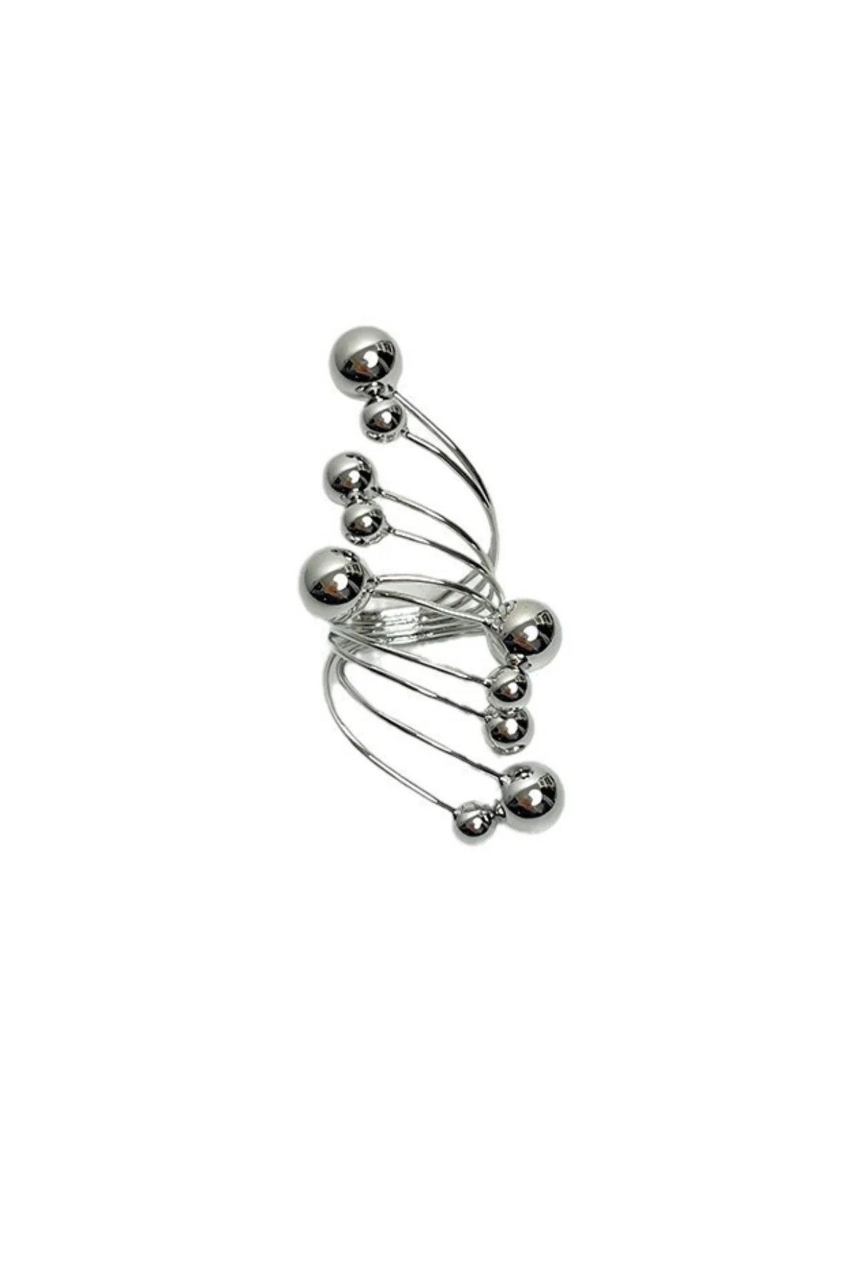 Modern Asymmetric Bead Ring in Silver Tone
