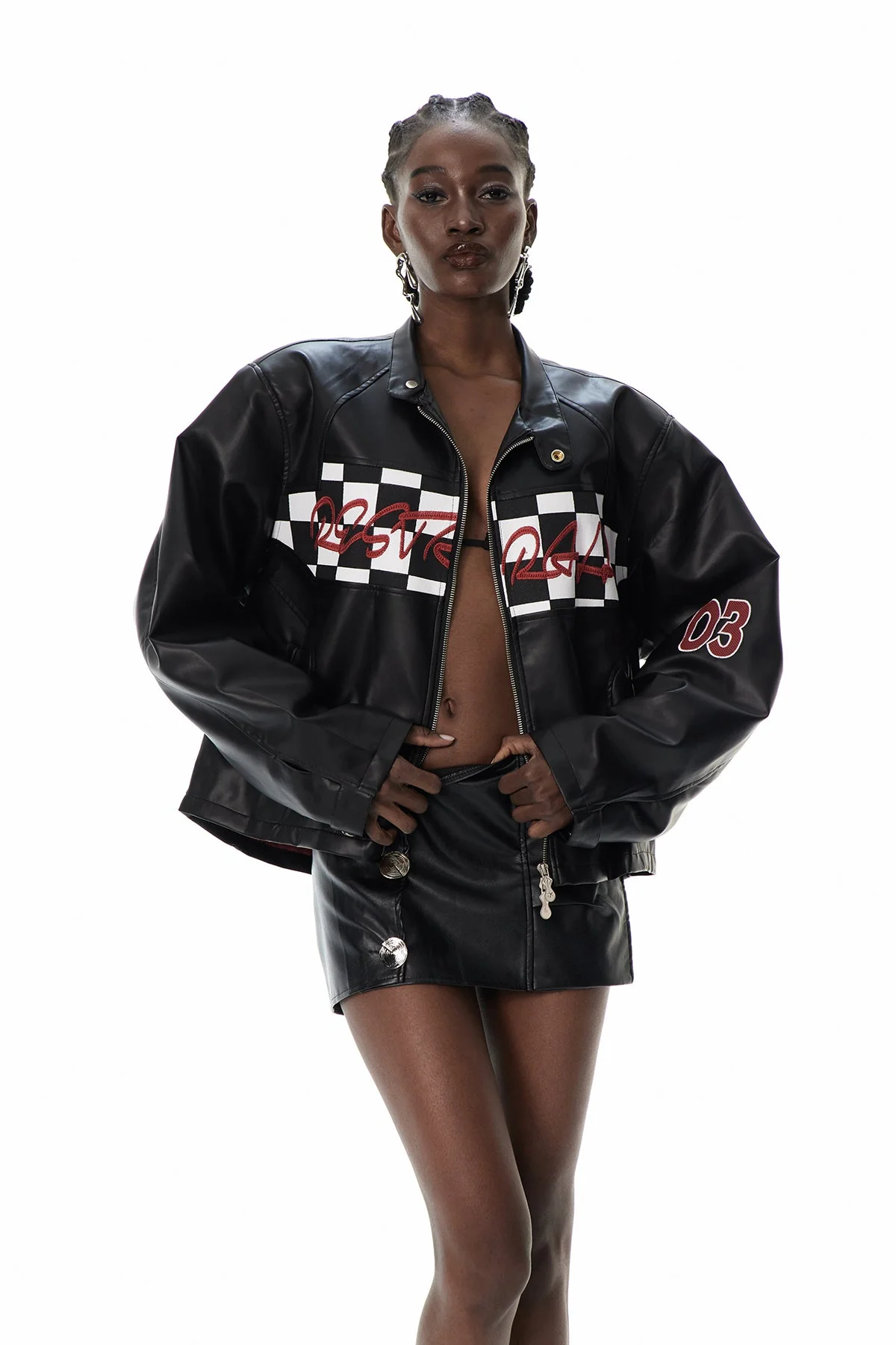 Grid Print Leather Jacket - Urban Edge Style in Black