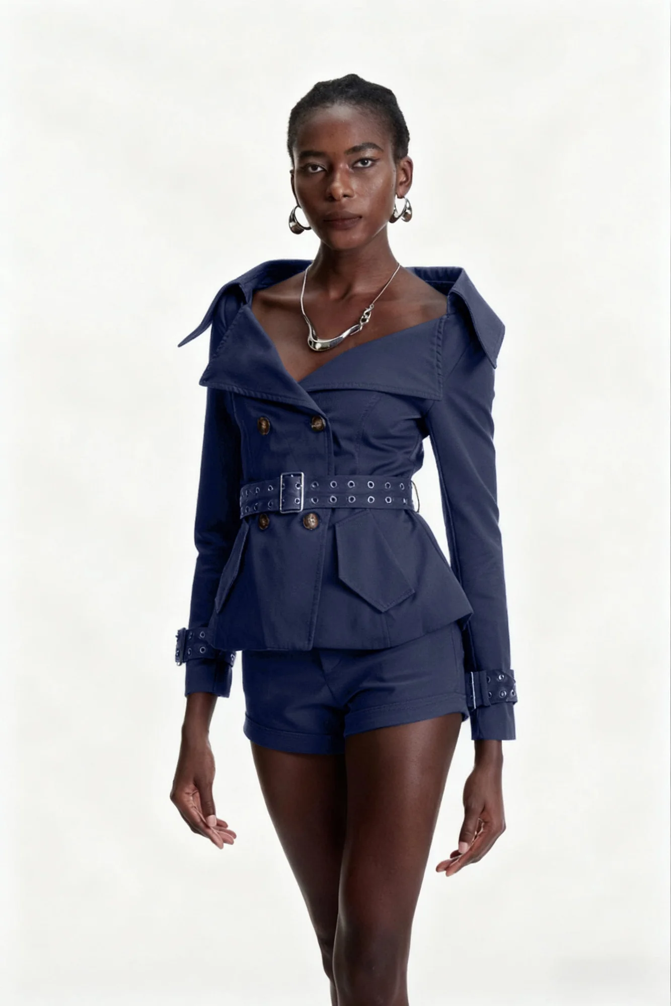 Blue Lapel Buckle Jacket