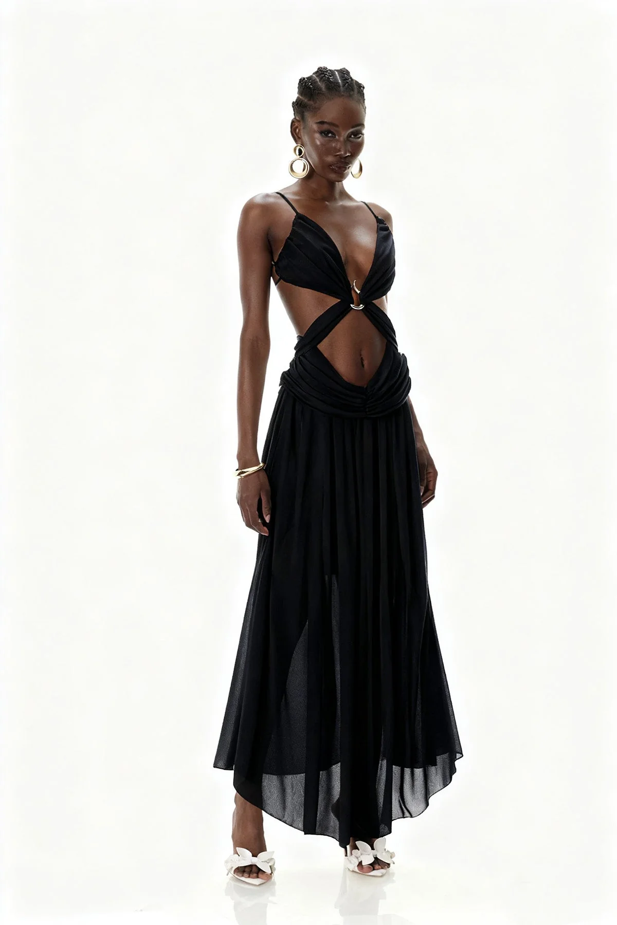 Black Spaghetti Cutout Maxi Dress - Elegant Evening Wear