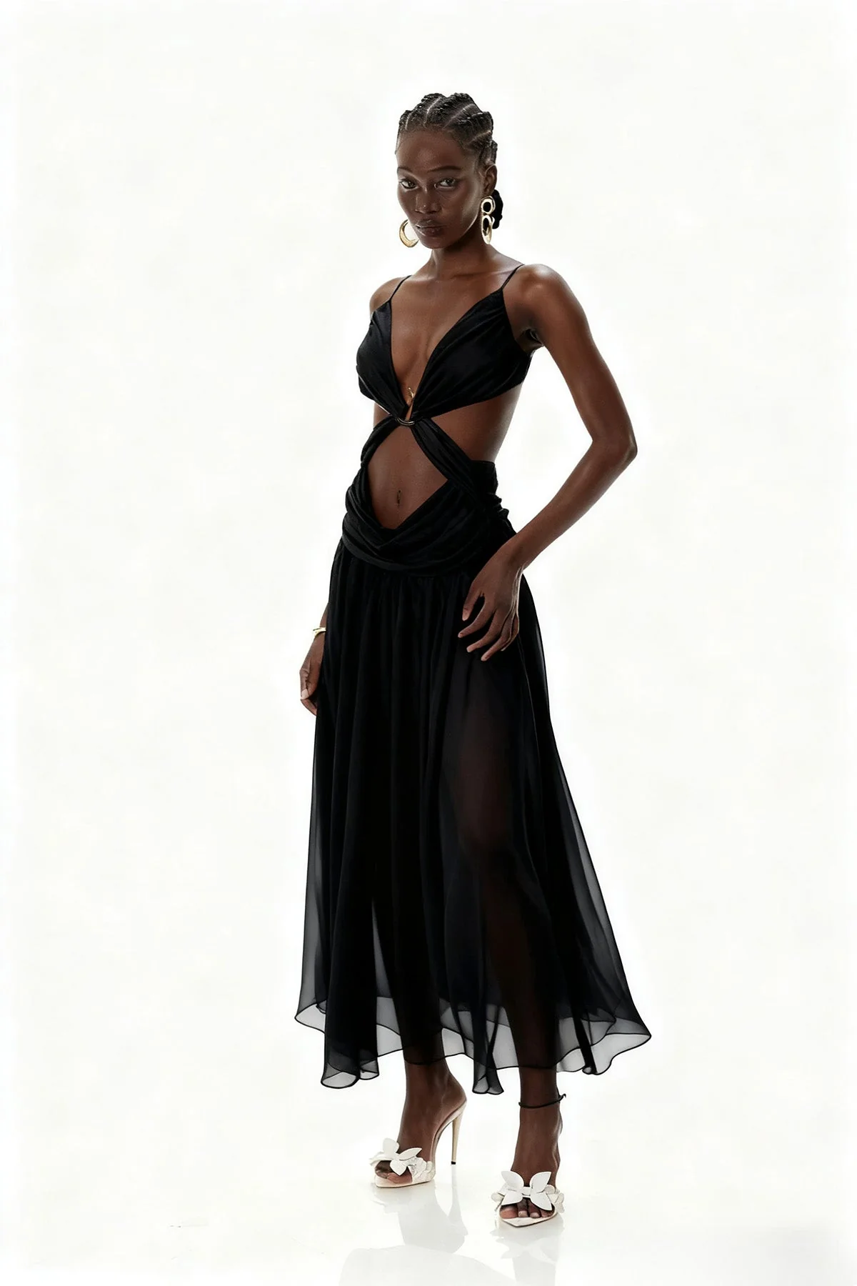 Black Spaghetti Cutout Maxi Dress - Elegant Evening Wear