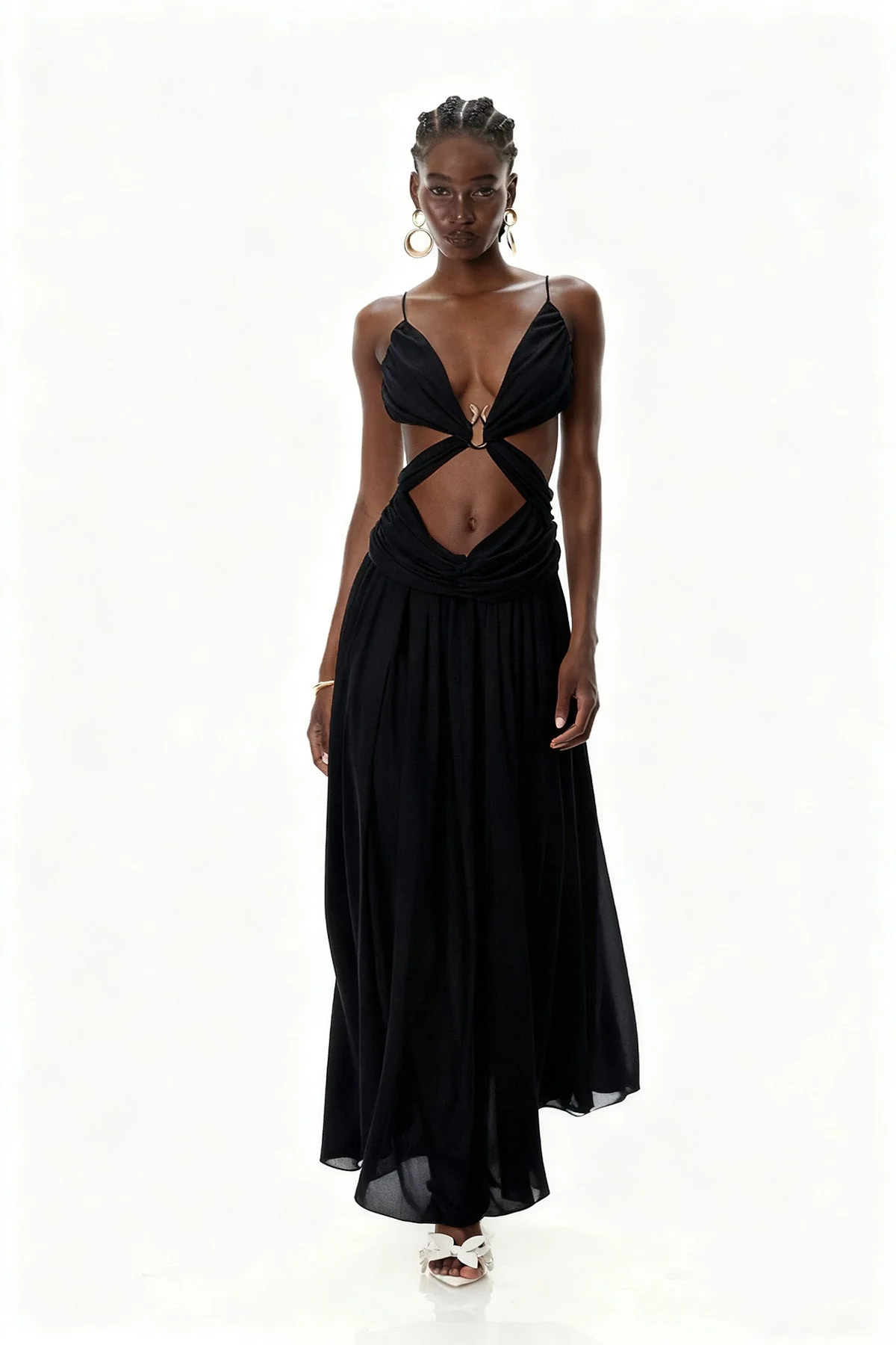 Black Spaghetti Cutout Maxi Dress - Elegant Evening Wear