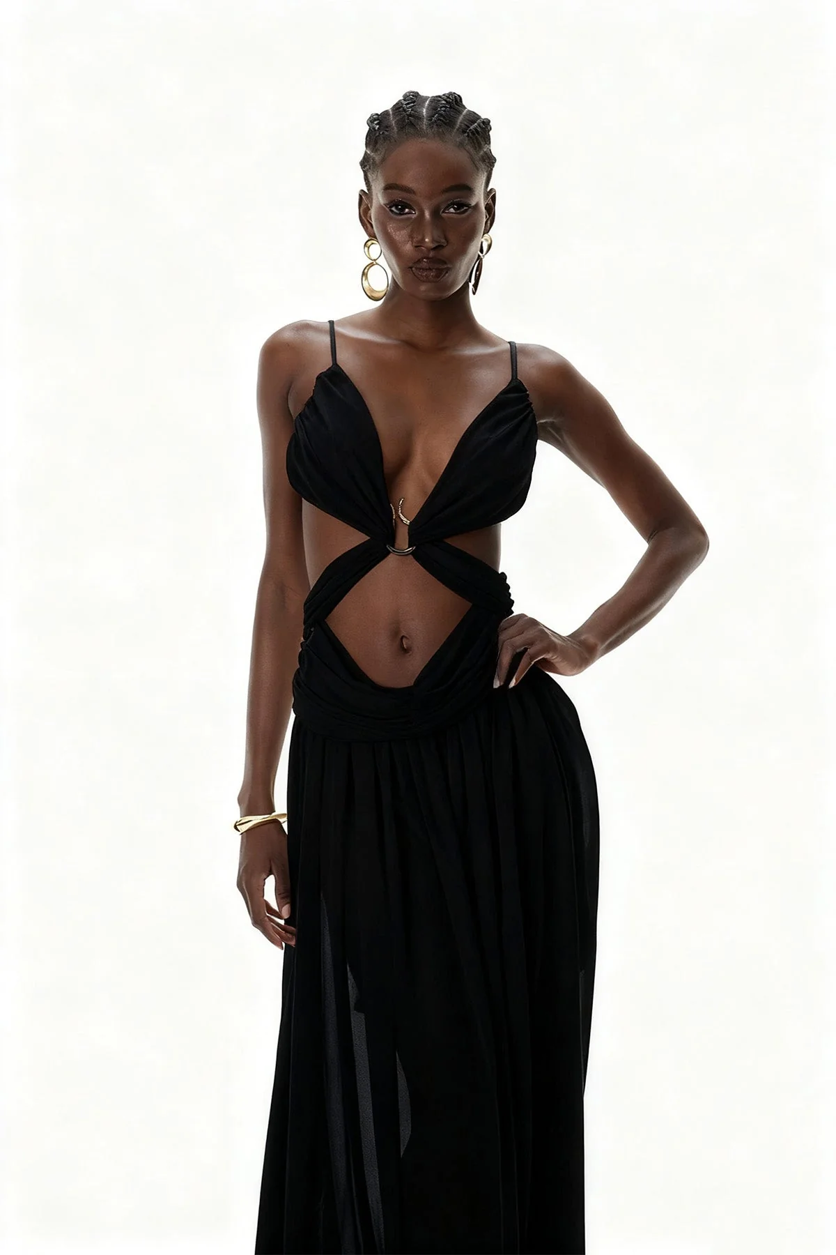 Black Spaghetti Cutout Maxi Dress - Elegant Evening Wear