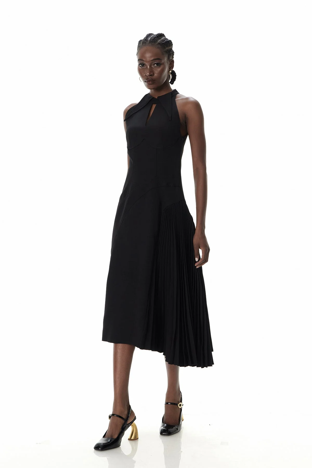 Chic Black Ruched Sleeveless Maxi Dress for Formal Events