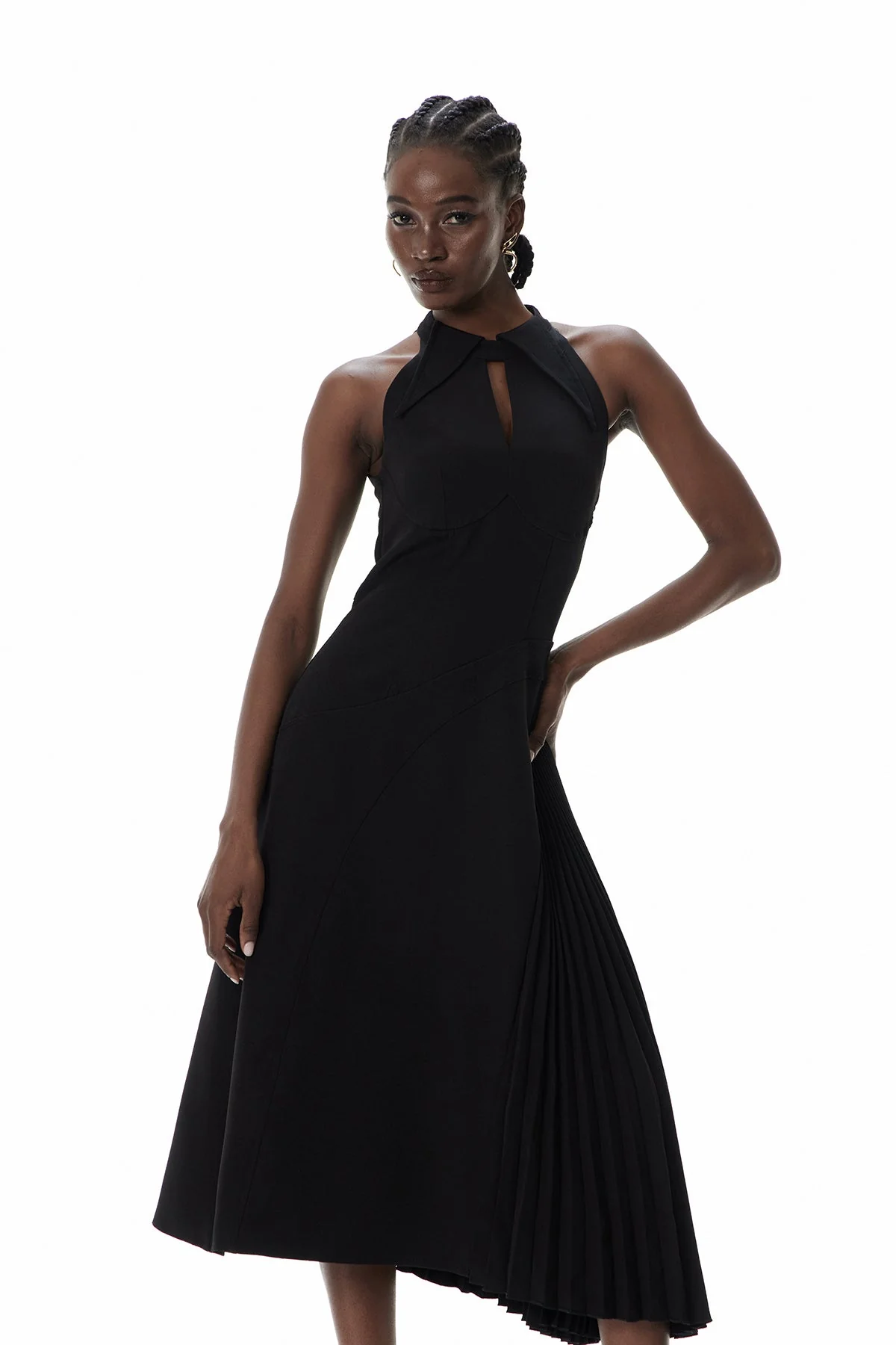 Chic Black Ruched Sleeveless Maxi Dress for Formal Events