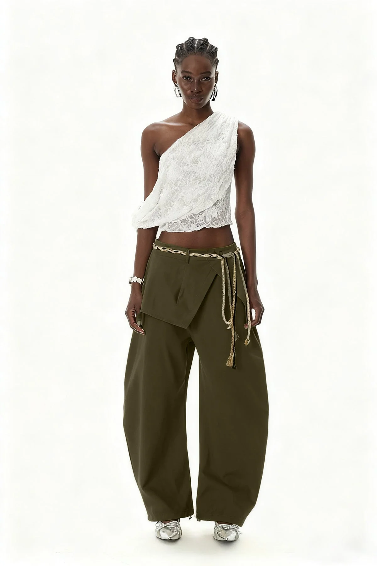 Green Deconstructed Baggy Pants for Urban Edge Style