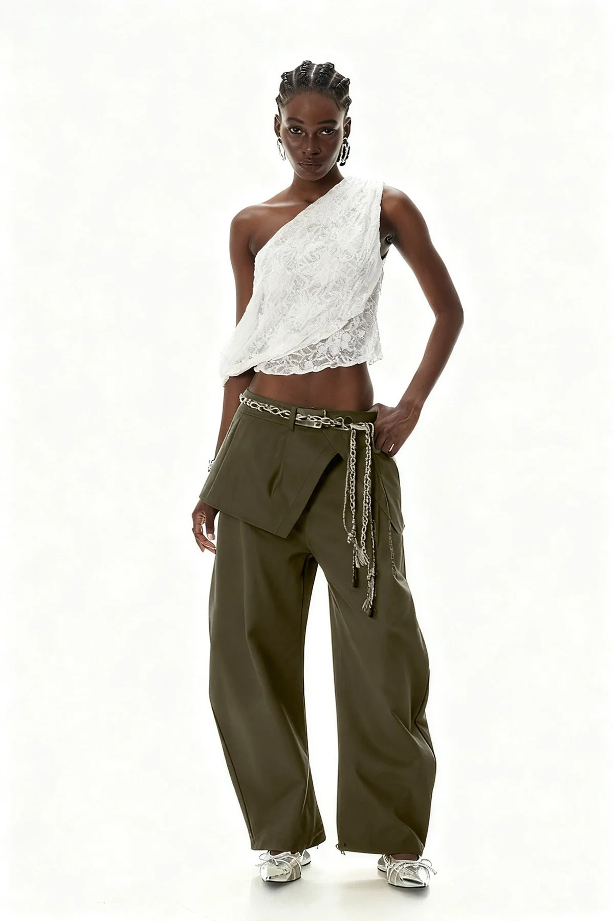 Green Deconstructed Baggy Pants for Urban Edge Style