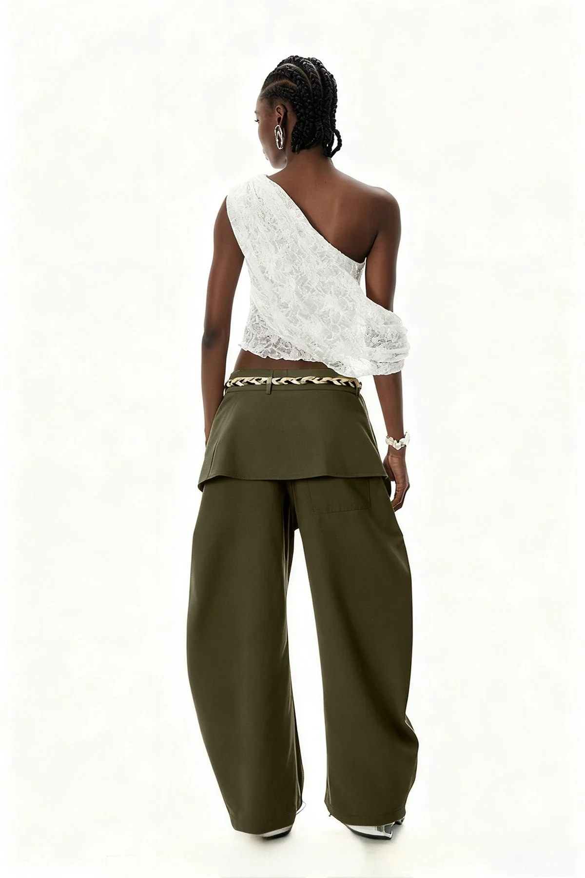 Green Deconstructed Baggy Pants for Urban Edge Style