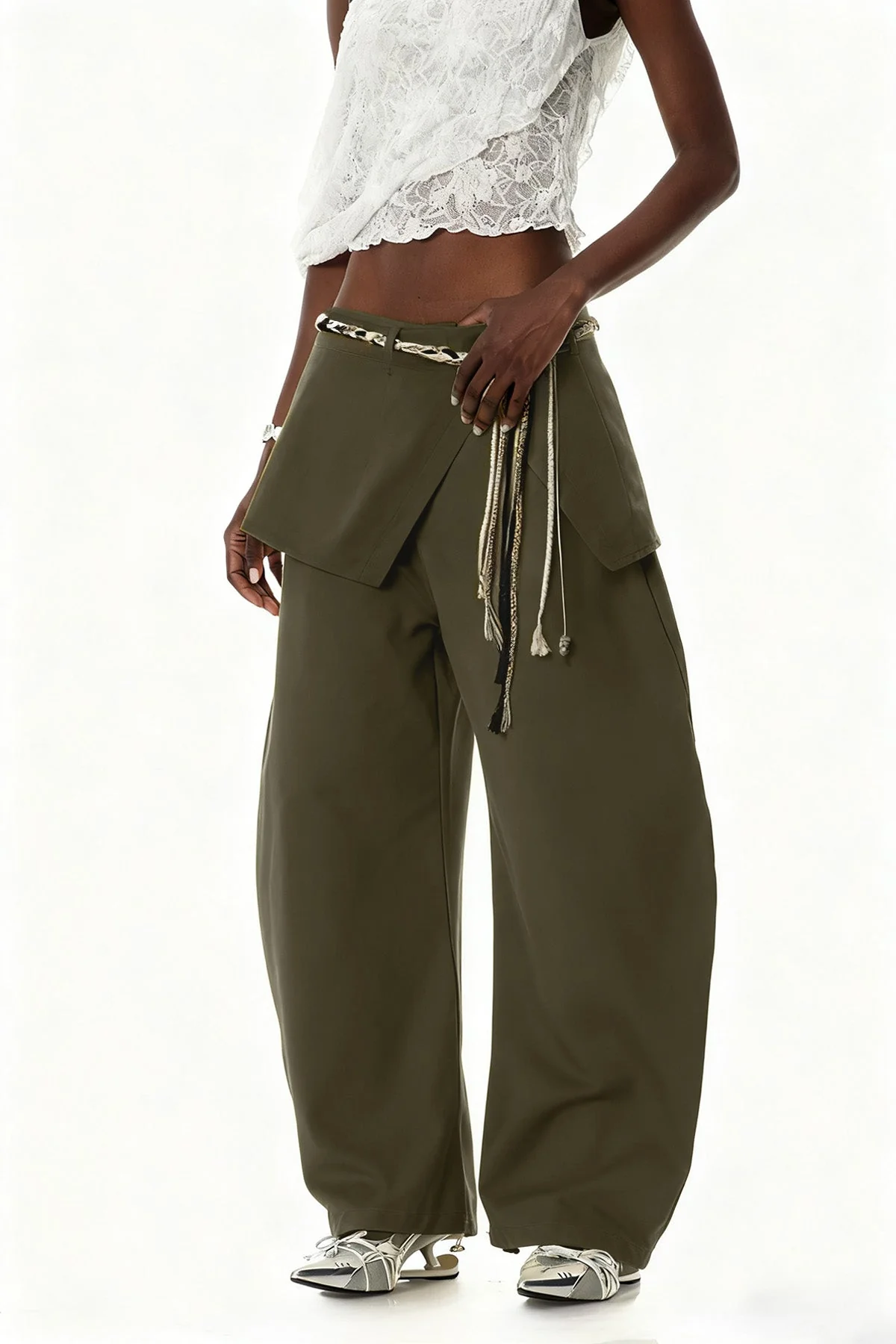 Green Deconstructed Baggy Pants for Urban Edge Style