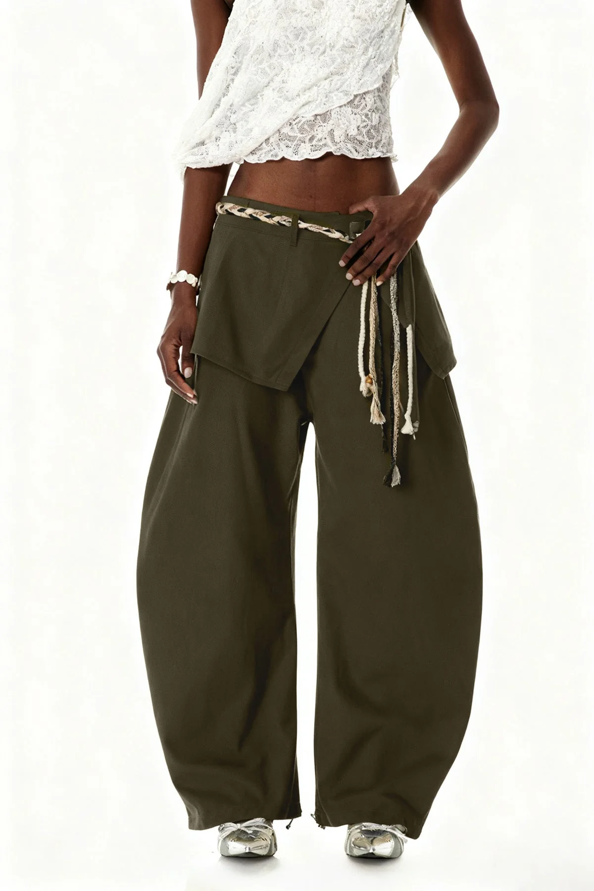 Green Deconstructed Baggy Pants for Urban Edge Style