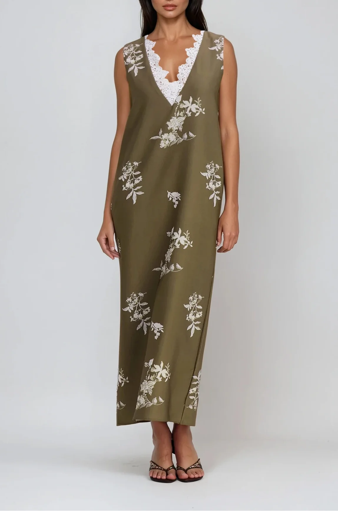 Green Floral V-Neck Maxi Dress