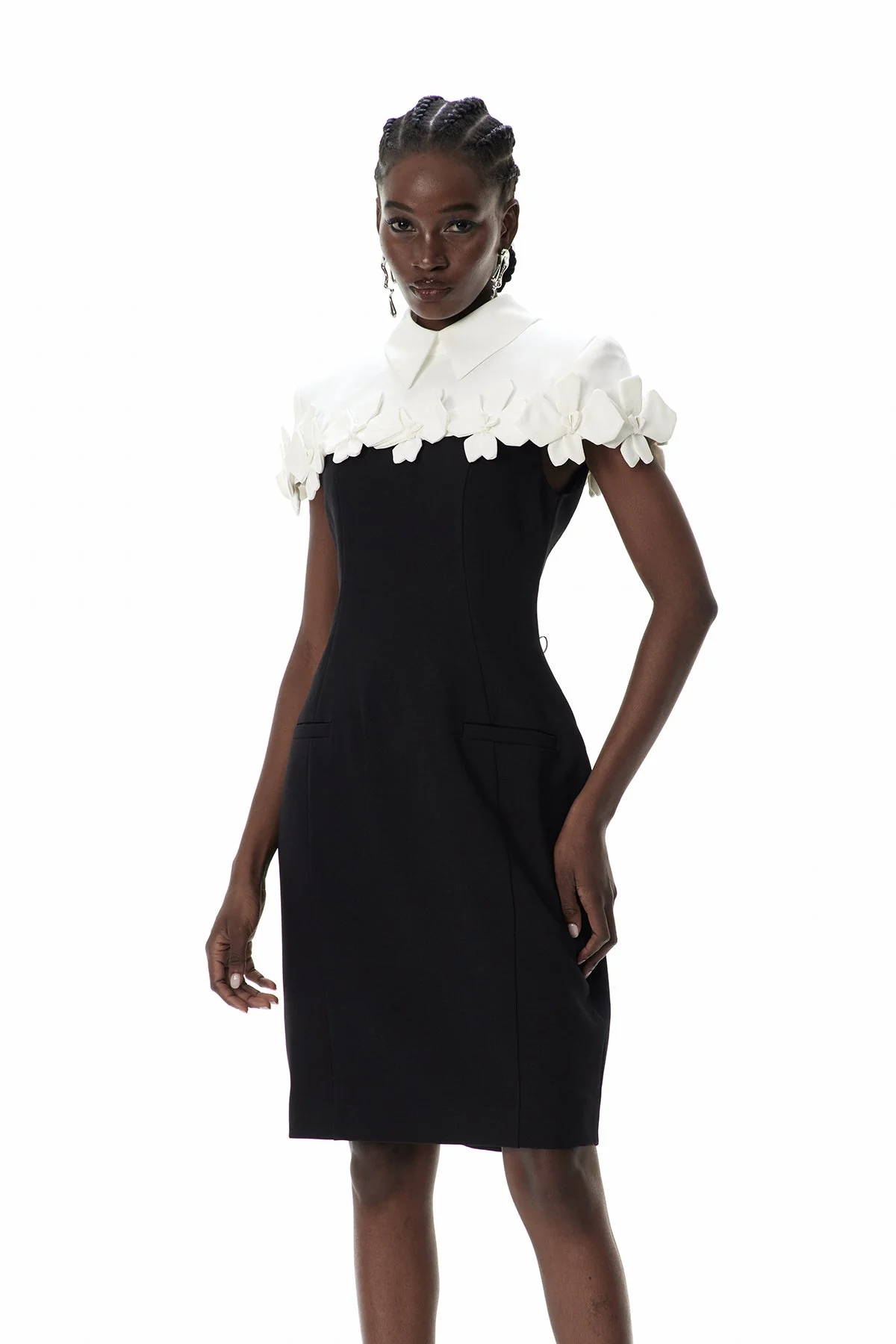 Floral Print Mini Dress Black Chic Essential Office Wear