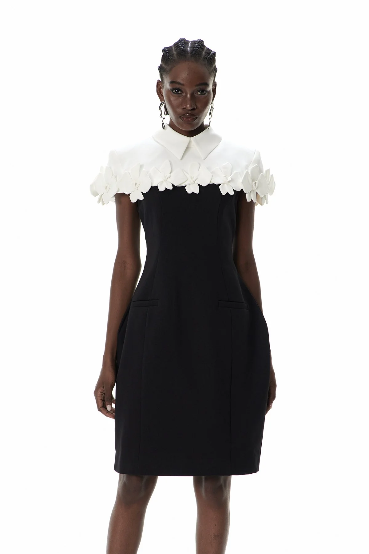 Floral Print Mini Dress Black Chic Essential Office Wear