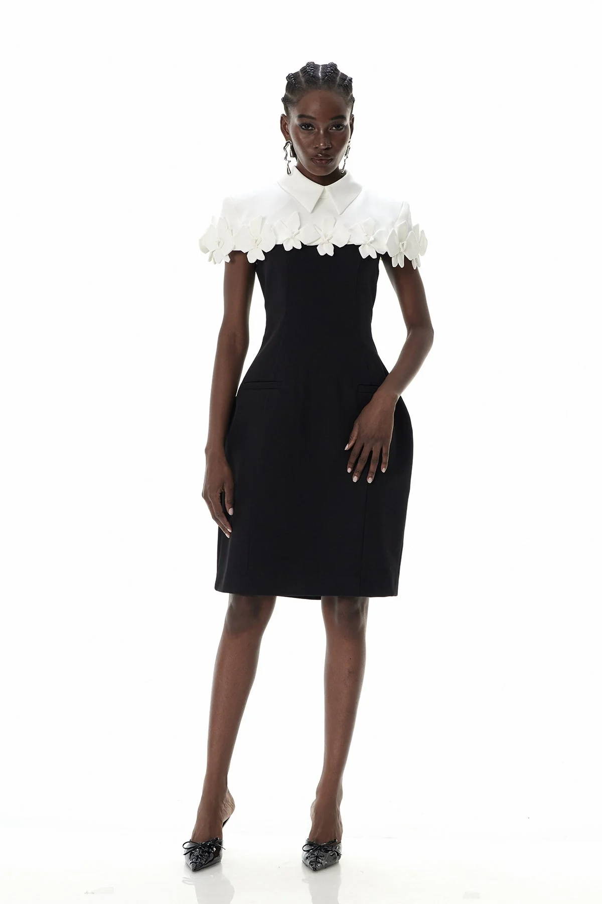 Floral Print Mini Dress Black Chic Essential Office Wear