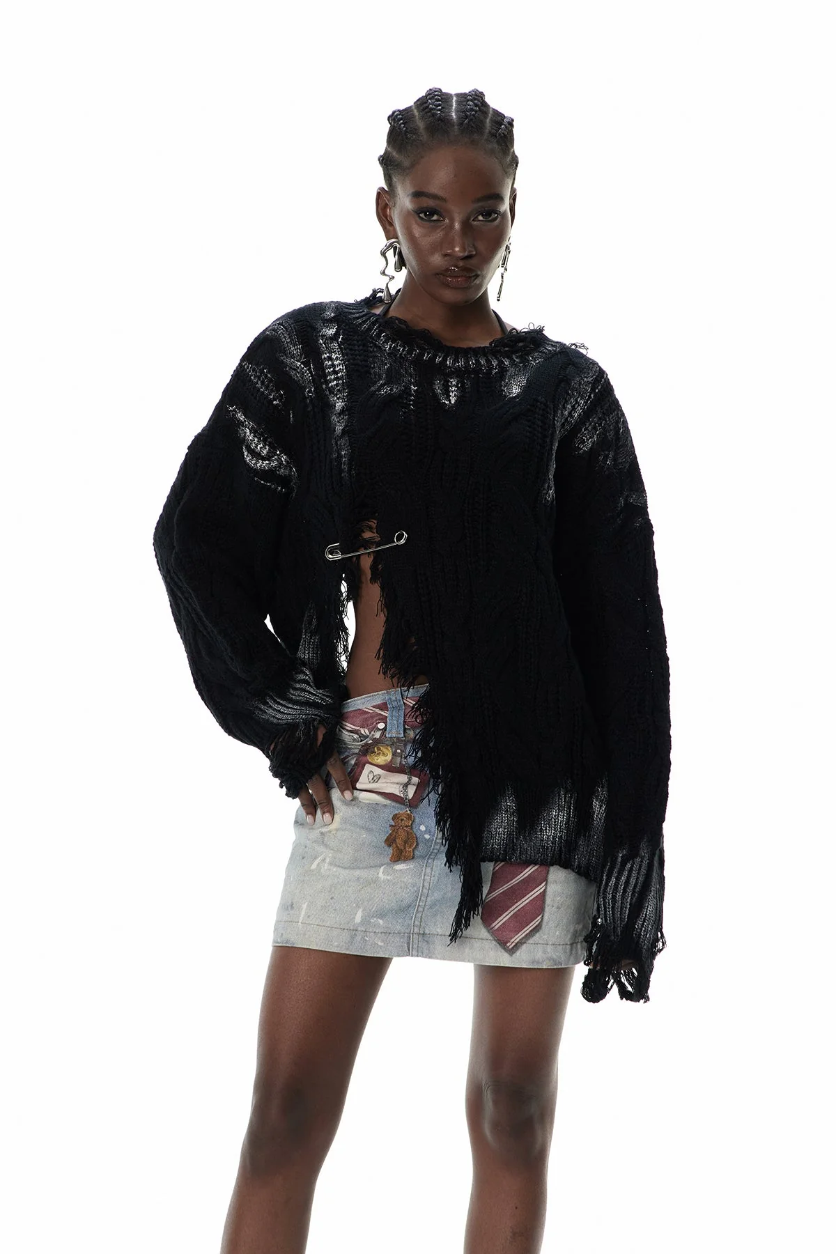 Black Knit Fringe Top Womens Stylish Layering Option