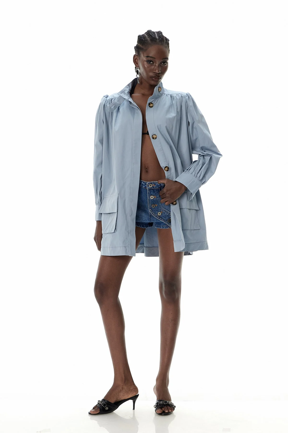 Modern Ruched Jacket in Blue | Tailored Fit & Versatile Style