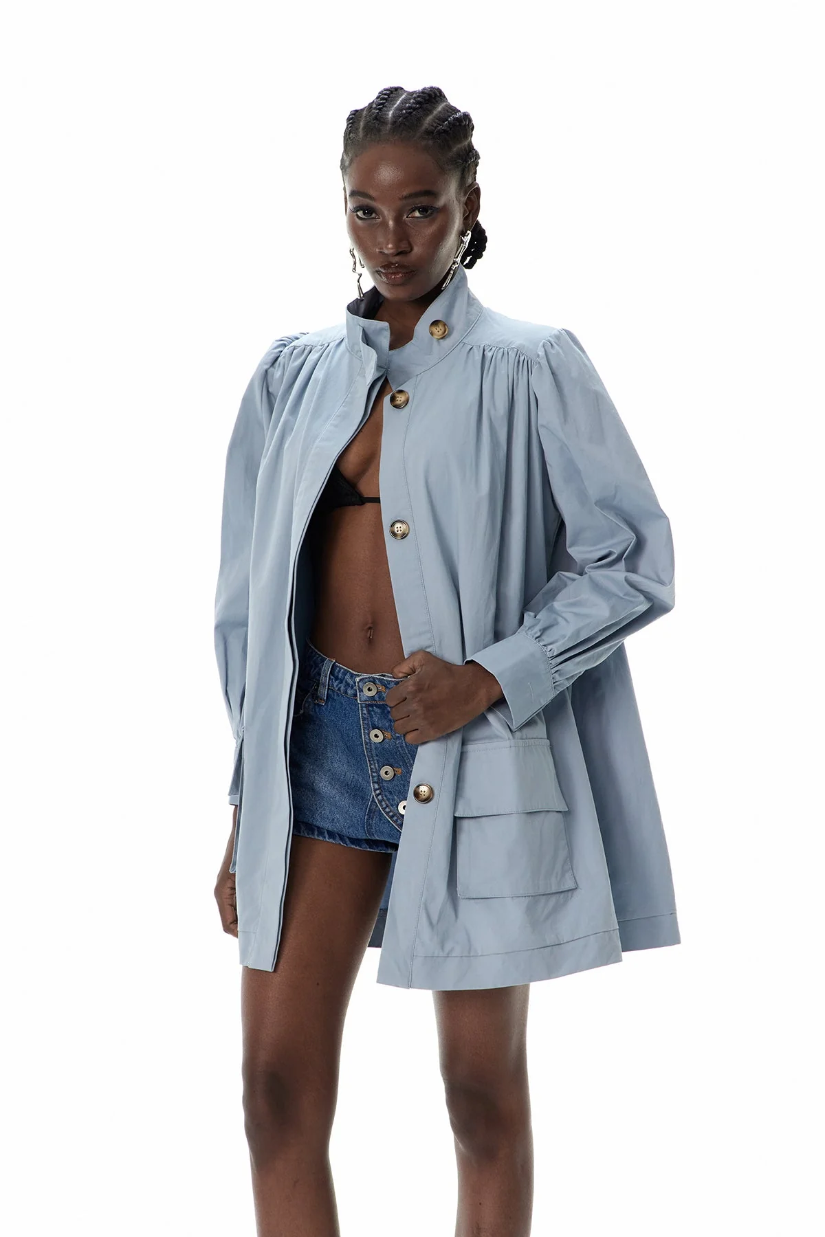 Modern Ruched Jacket in Blue | Tailored Fit & Versatile Style