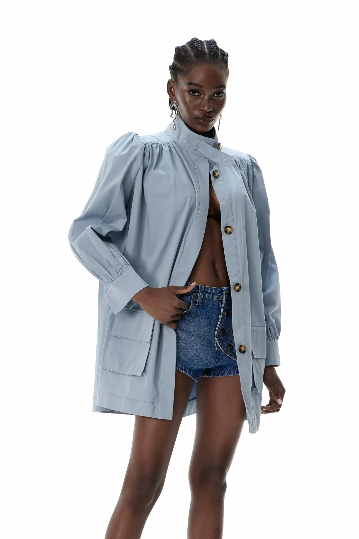 Modern Ruched Jacket in Blue | Tailored Fit & Versatile Style