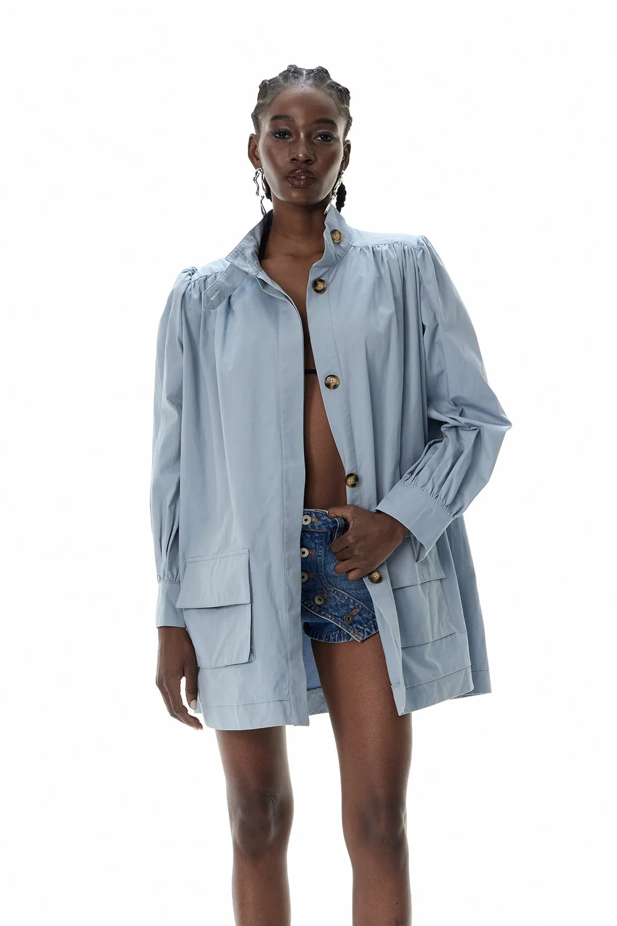 Modern Ruched Jacket in Blue | Tailored Fit & Versatile Style