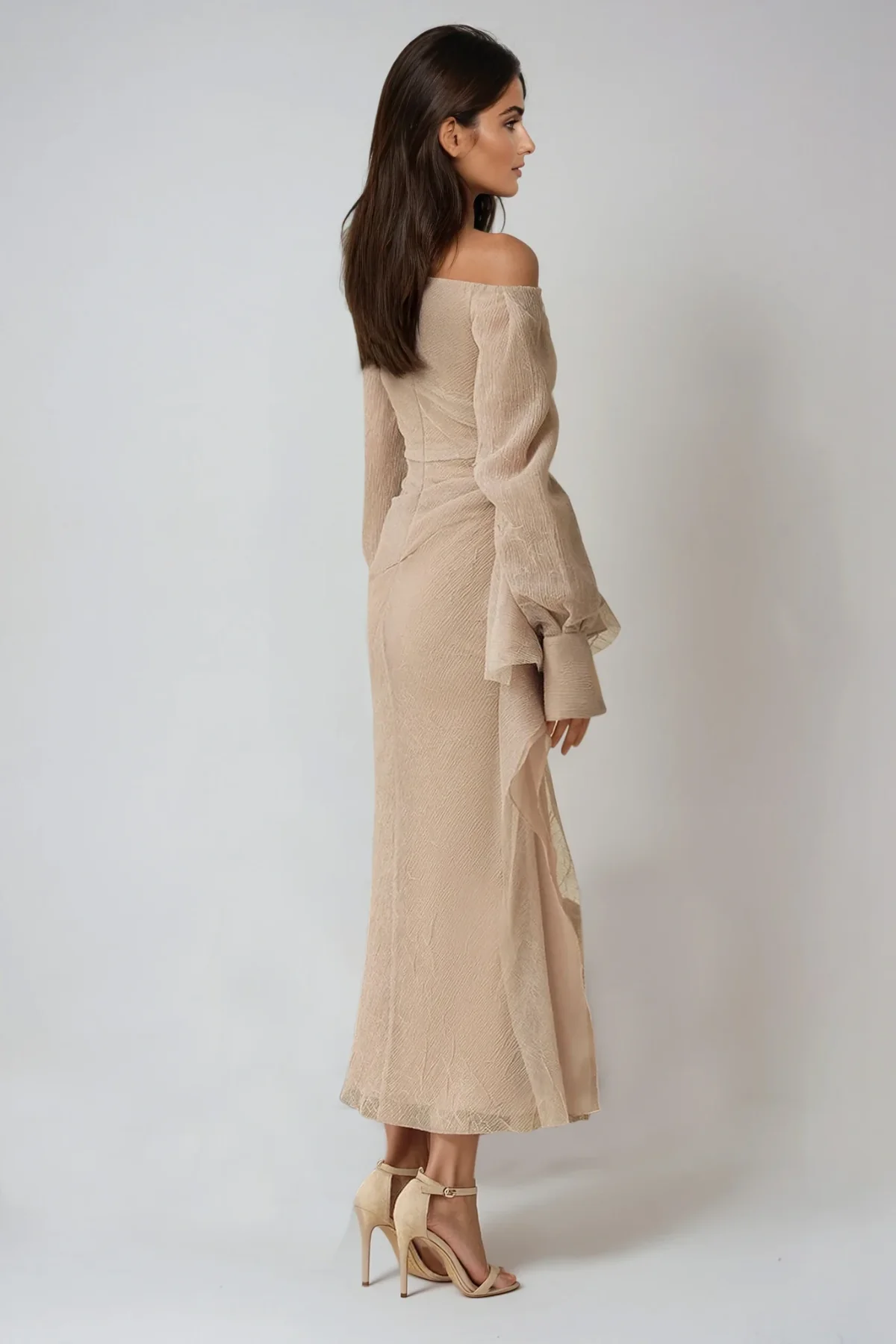 Chic Asymmetric Ruched Maxi Dress in Khaki