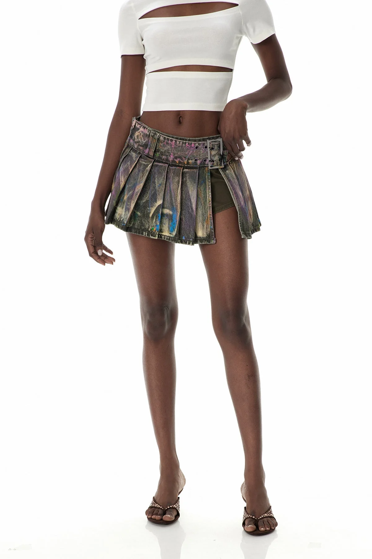 Tie Dye Split Denim Mini Skirt - Urban Edge Style