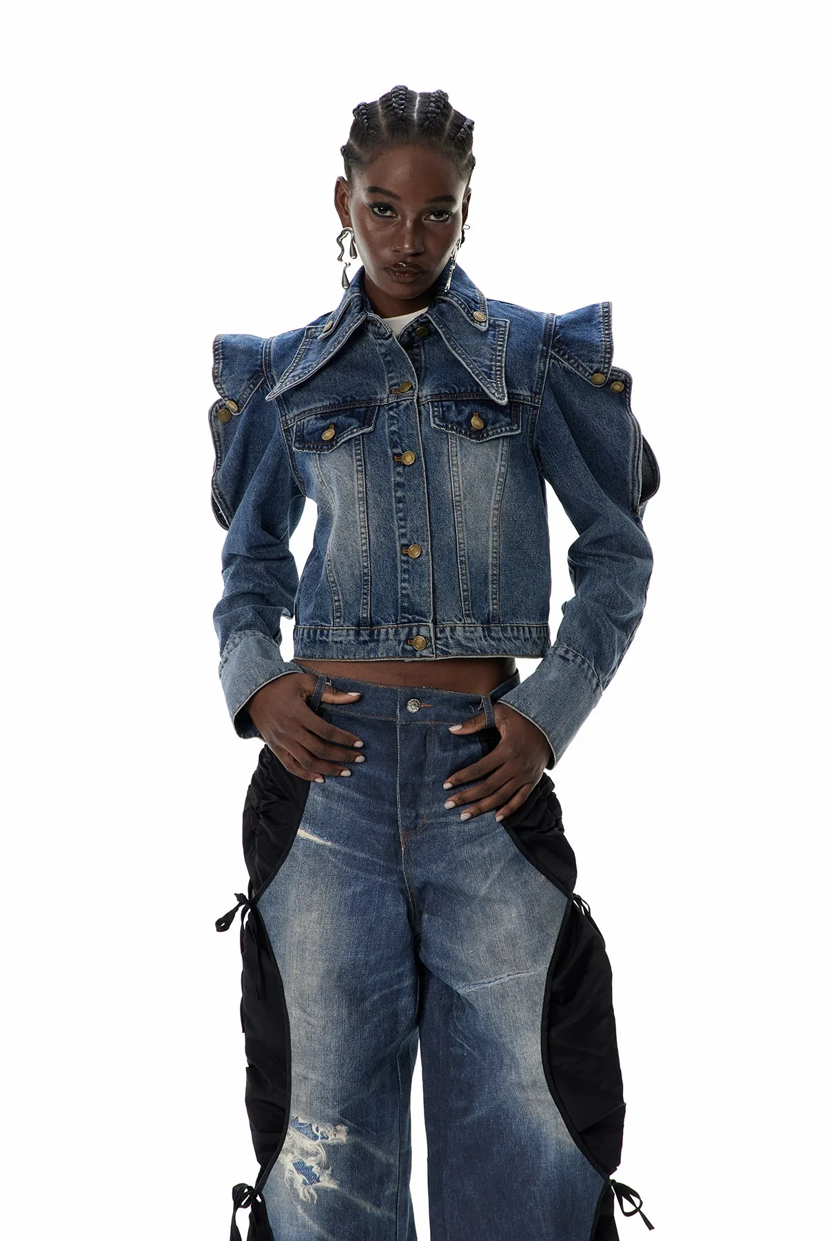 Deconstructed Cutout Denim Jacket in Blue | Avant-Garde Urban Style