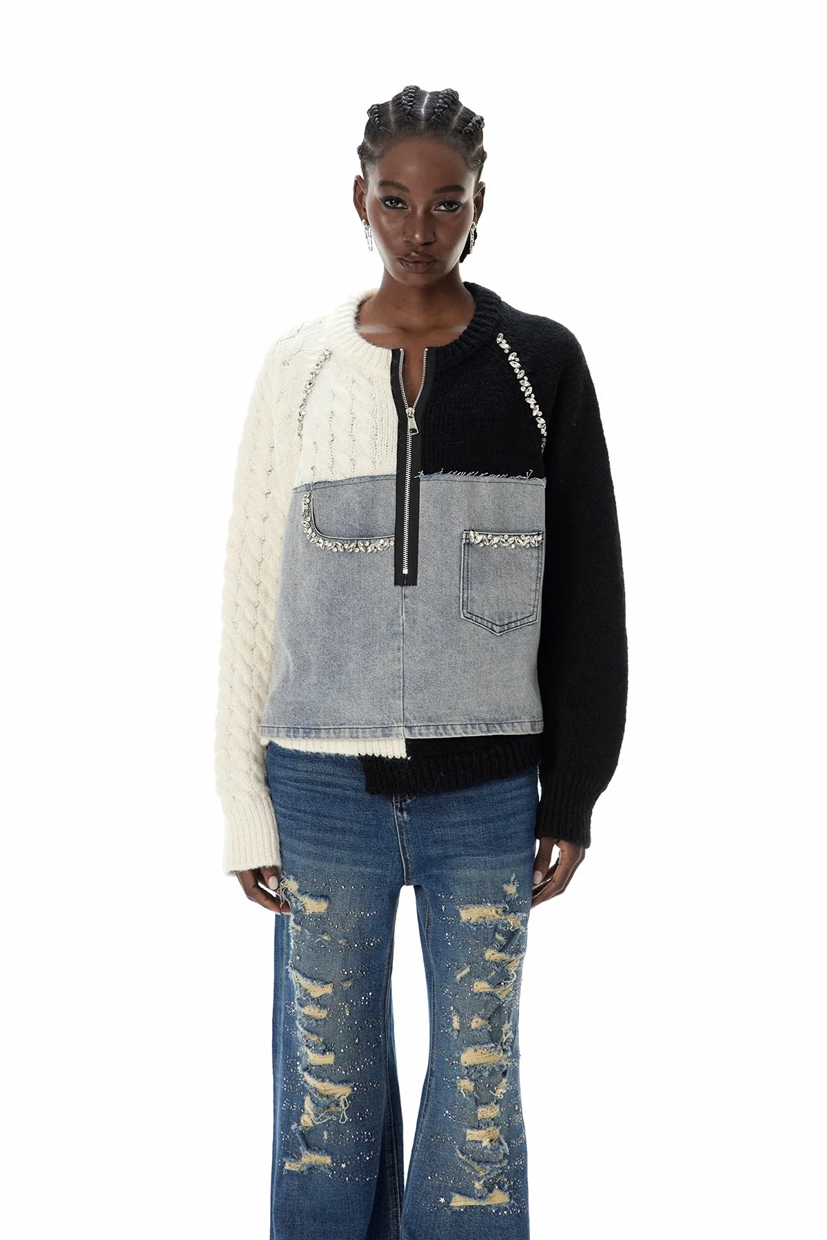 Black Deconstructed Crystal Statement Jacket