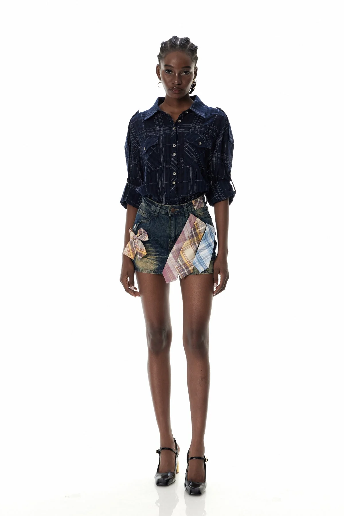 Blue Denim Deconstruct Grid Mini Skirt