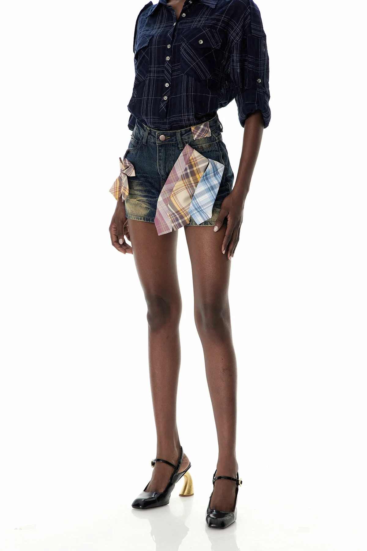 Blue Denim Deconstruct Grid Mini Skirt