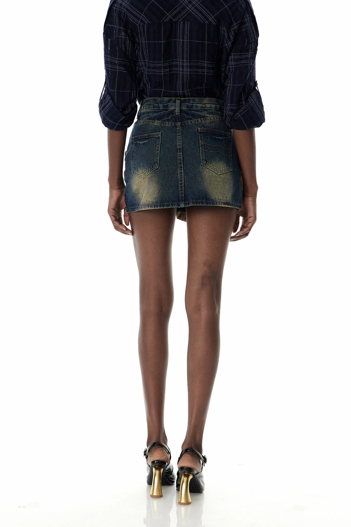 Blue Denim Deconstruct Grid Mini Skirt