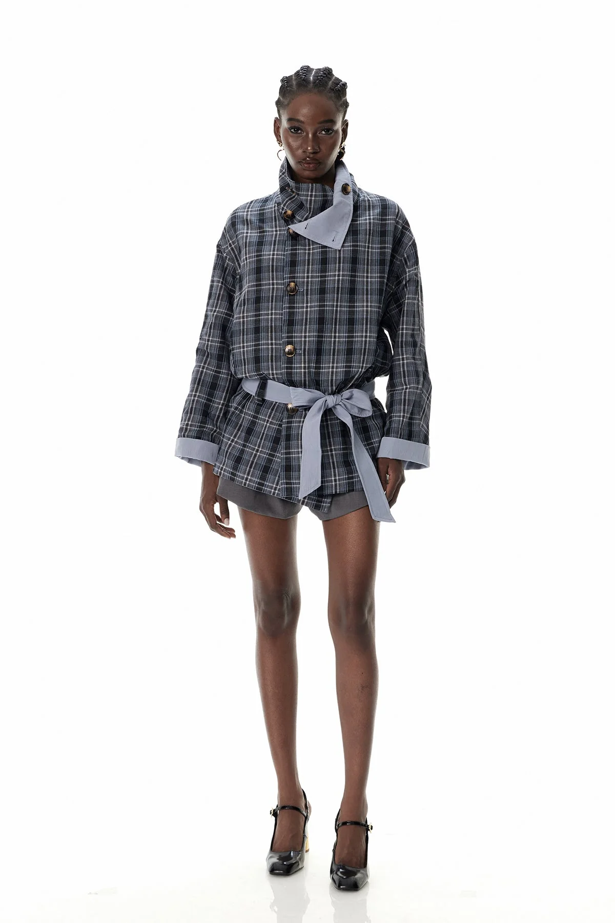 Grid Pattern Stand Collar Jacket - Versatile Modern Design