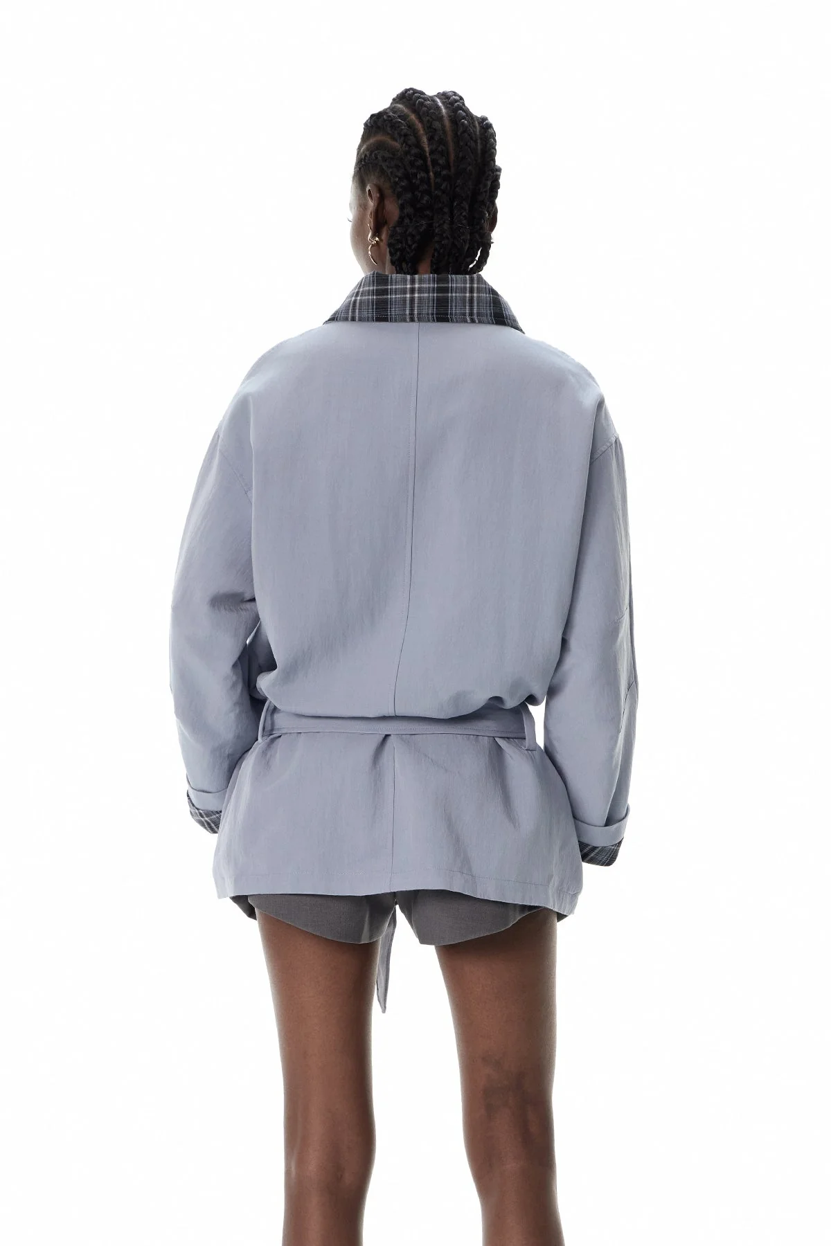 Grid Pattern Stand Collar Jacket - Versatile Modern Design