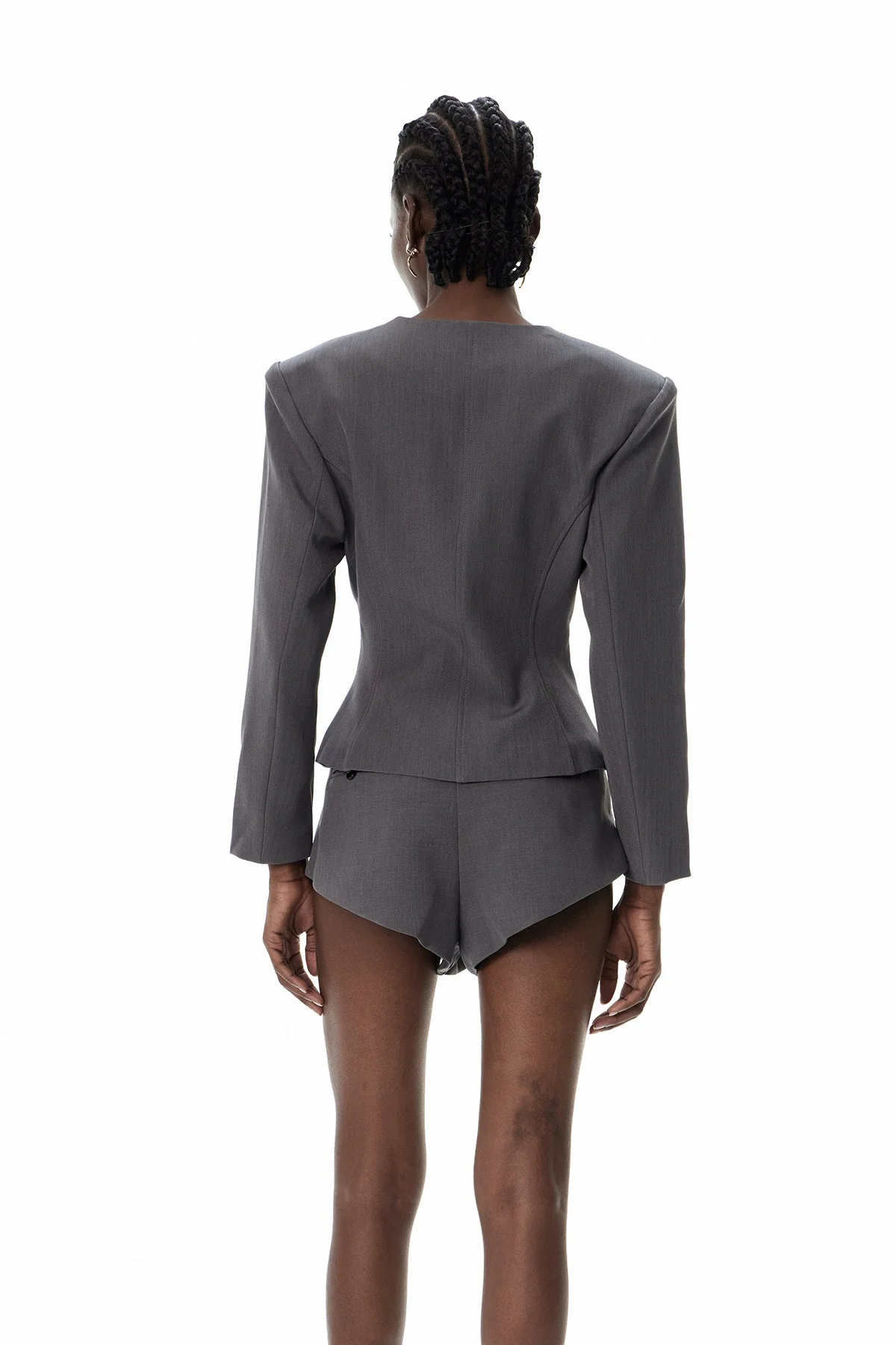 Grey Crew Neck Button Pants Set