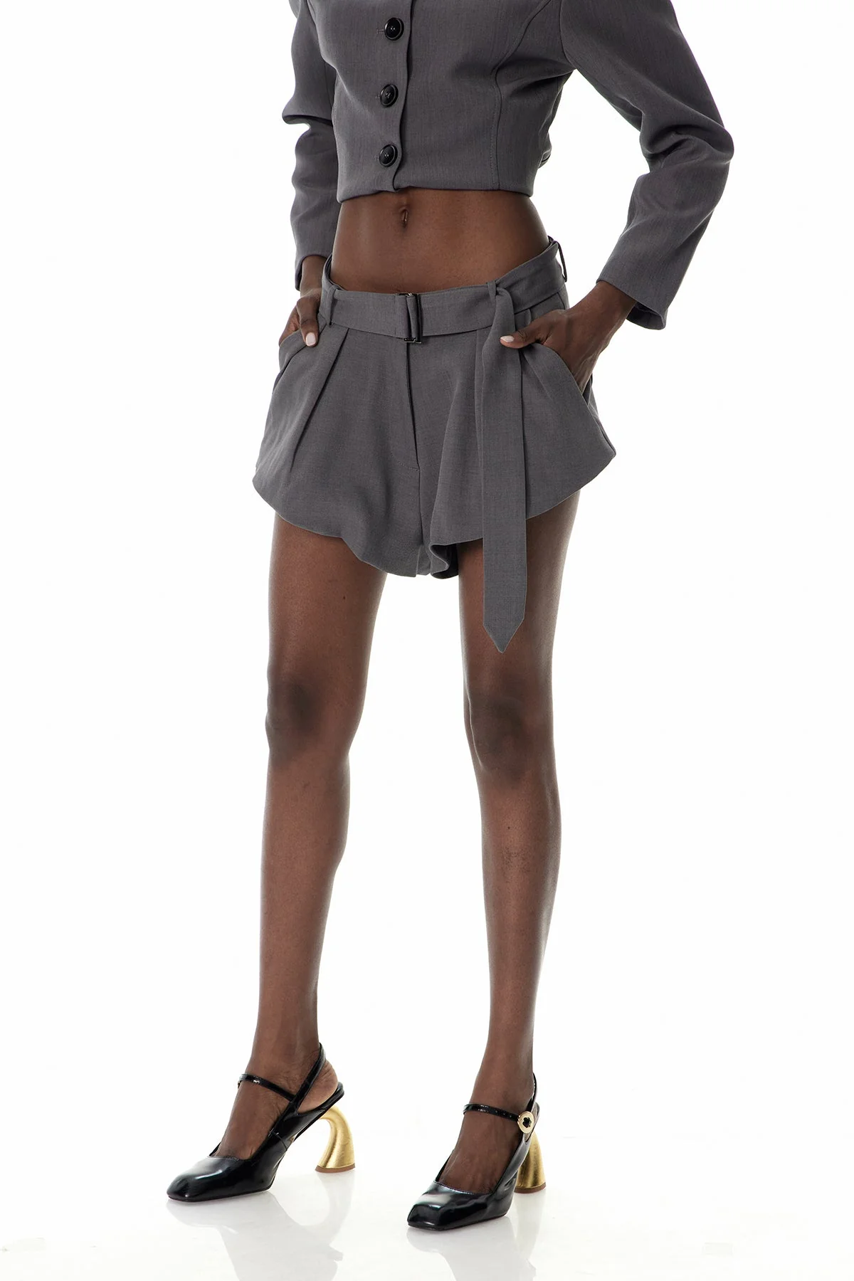 Grey Crew Neck Button Pants Set