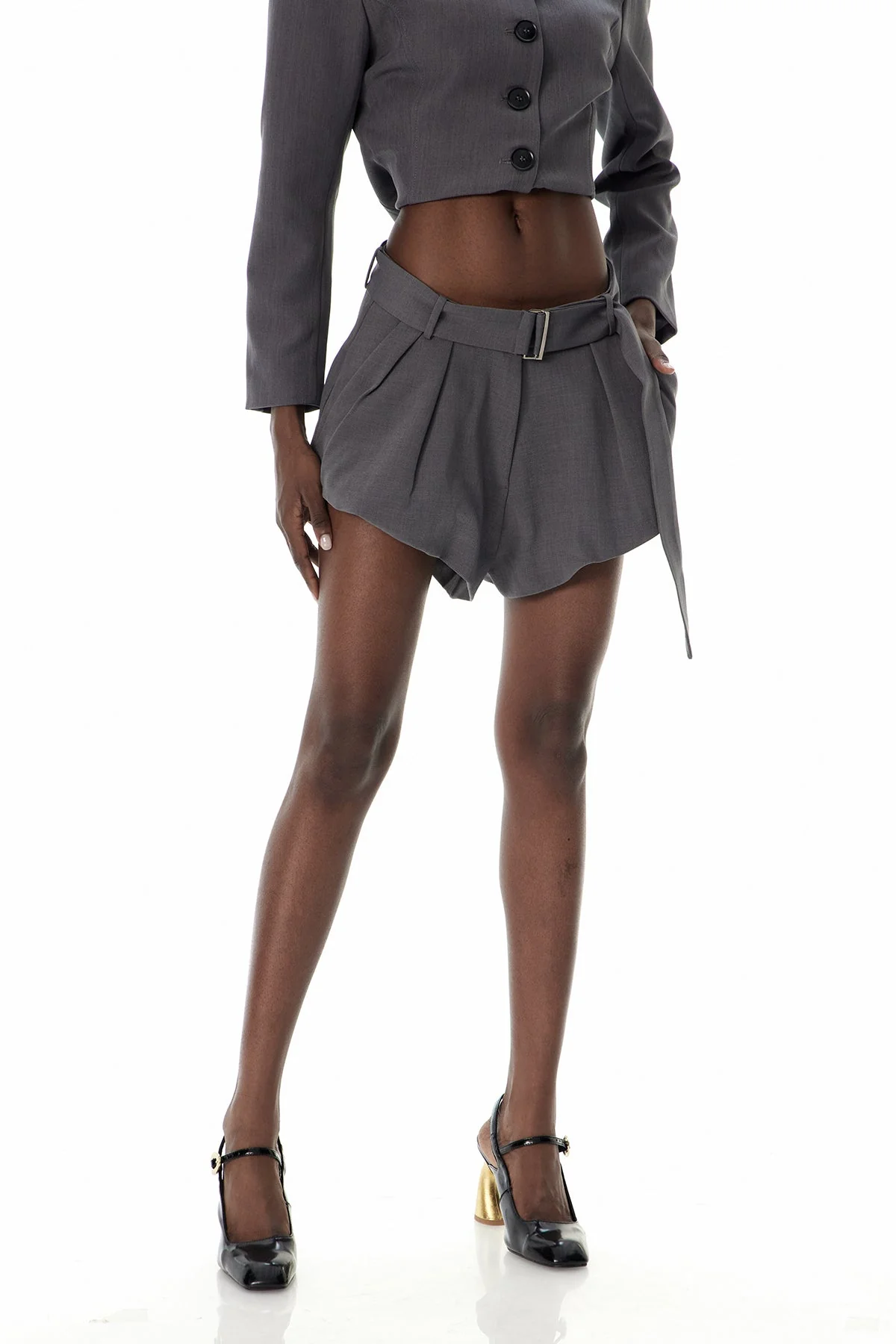 Grey Crew Neck Button Pants Set