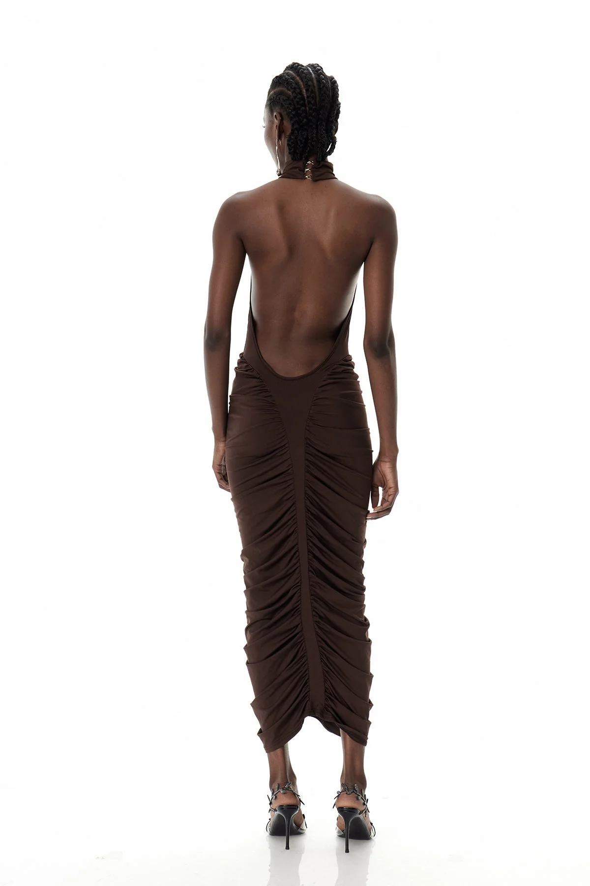 Brown Drawstring Ruch Midi Dress - Stylish & Comfortable