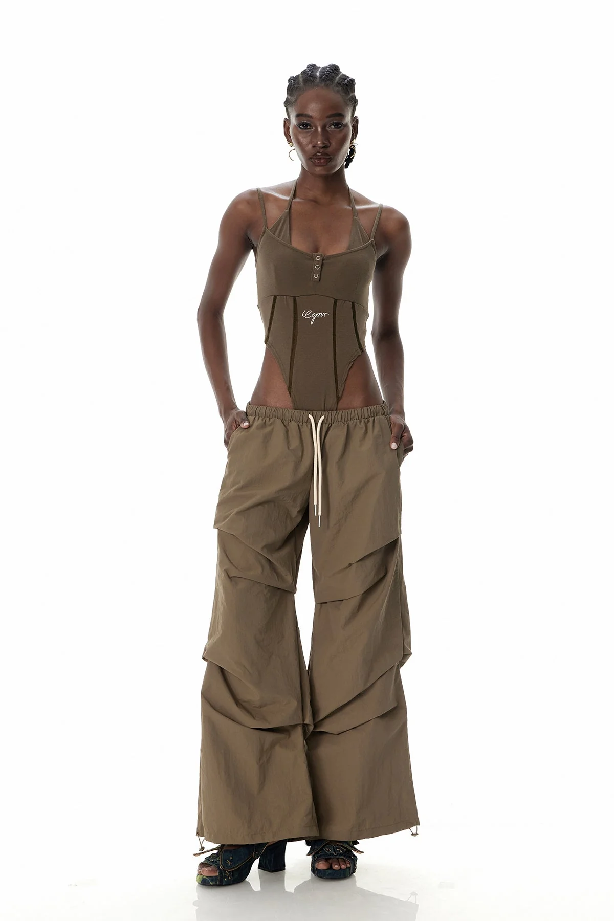 Brown Spaghetti Pants Set for Urban Edge Style