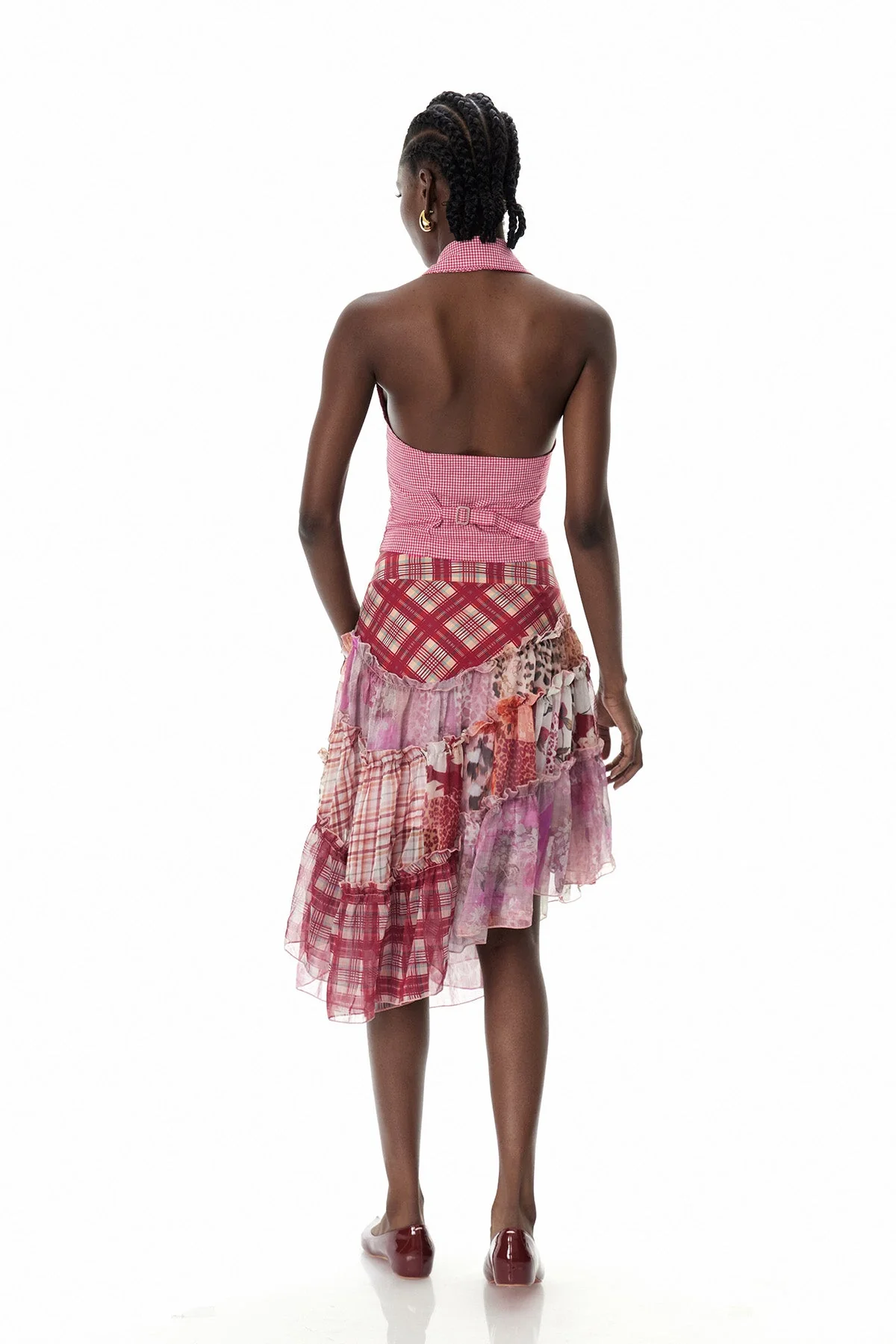 Patchwork Asymmetric Maxi Skirt in Red Romantic Coquette Style