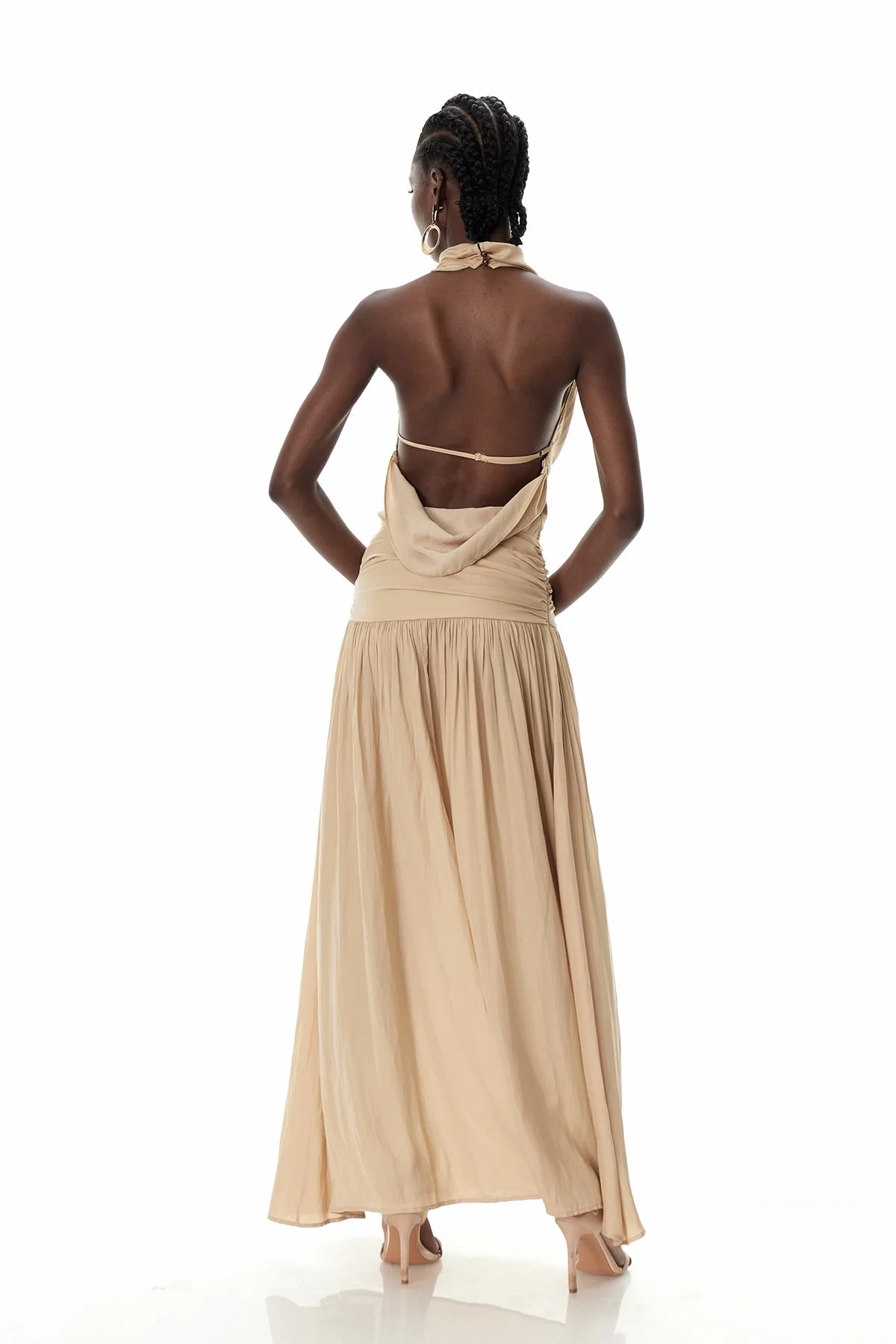 Khaki Floral Ruched Maxi Dress for Women