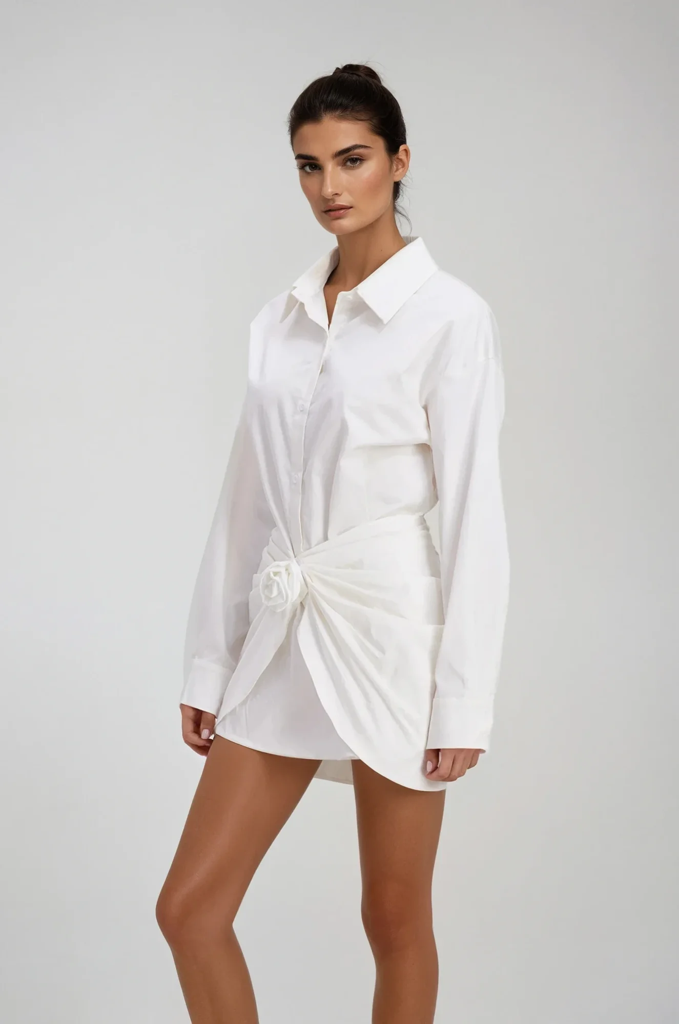 Floral Mini Shirt Dress White Elegant Summer Fashion Women