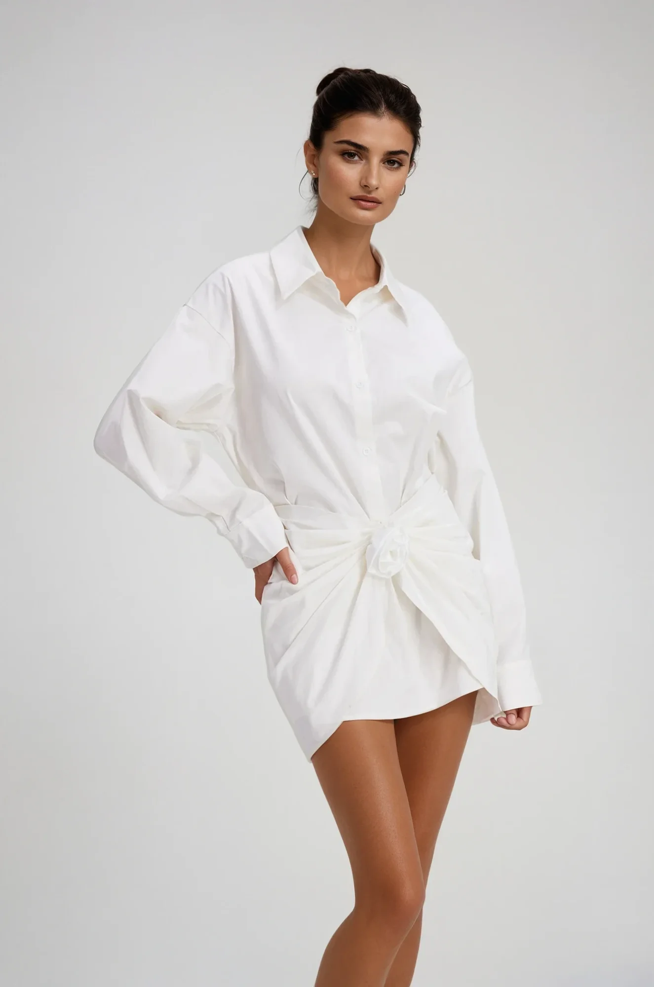 Floral Mini Shirt Dress White Elegant Summer Fashion Women