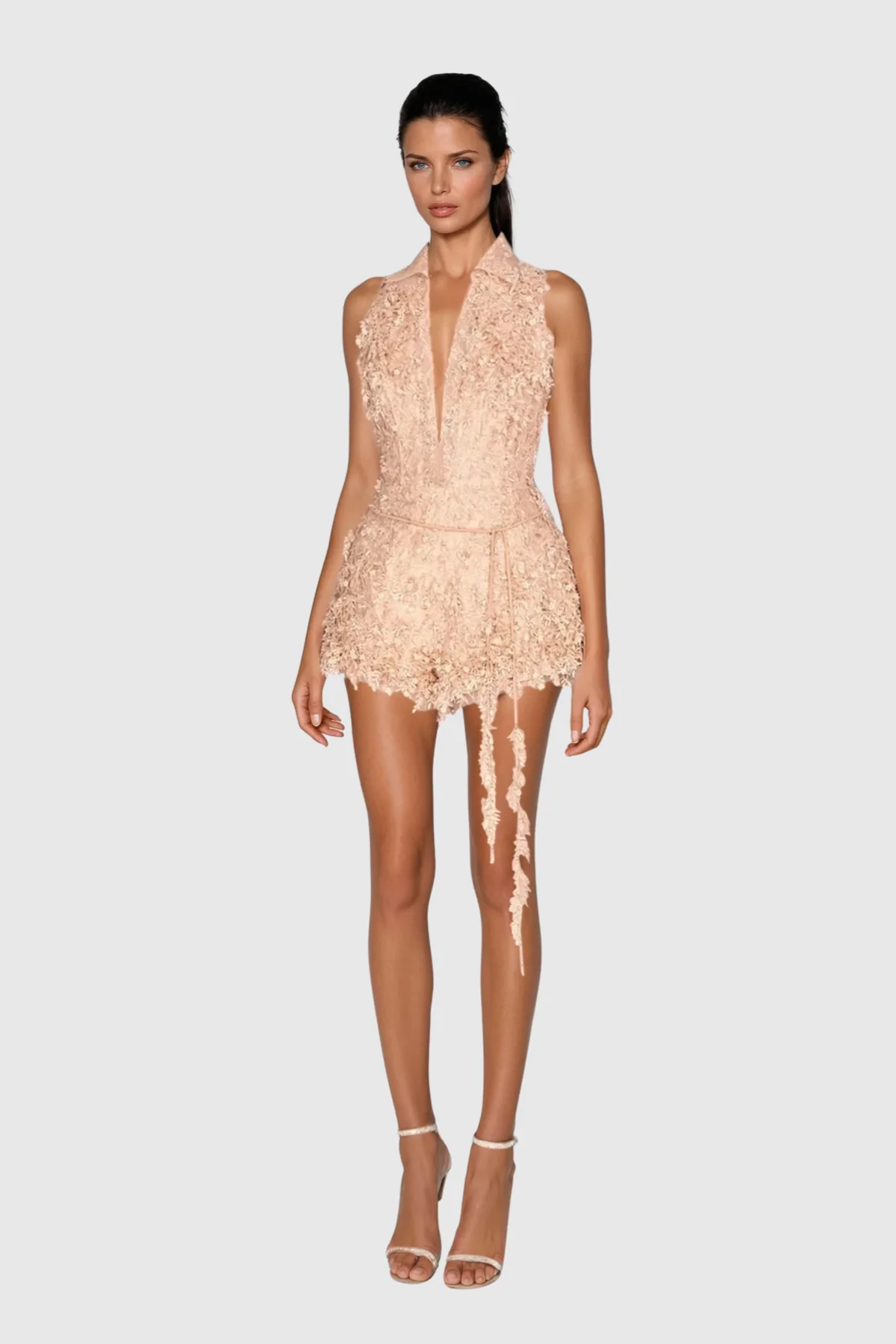 Apricot Lace Fringe Halter Neck Jumpsuit