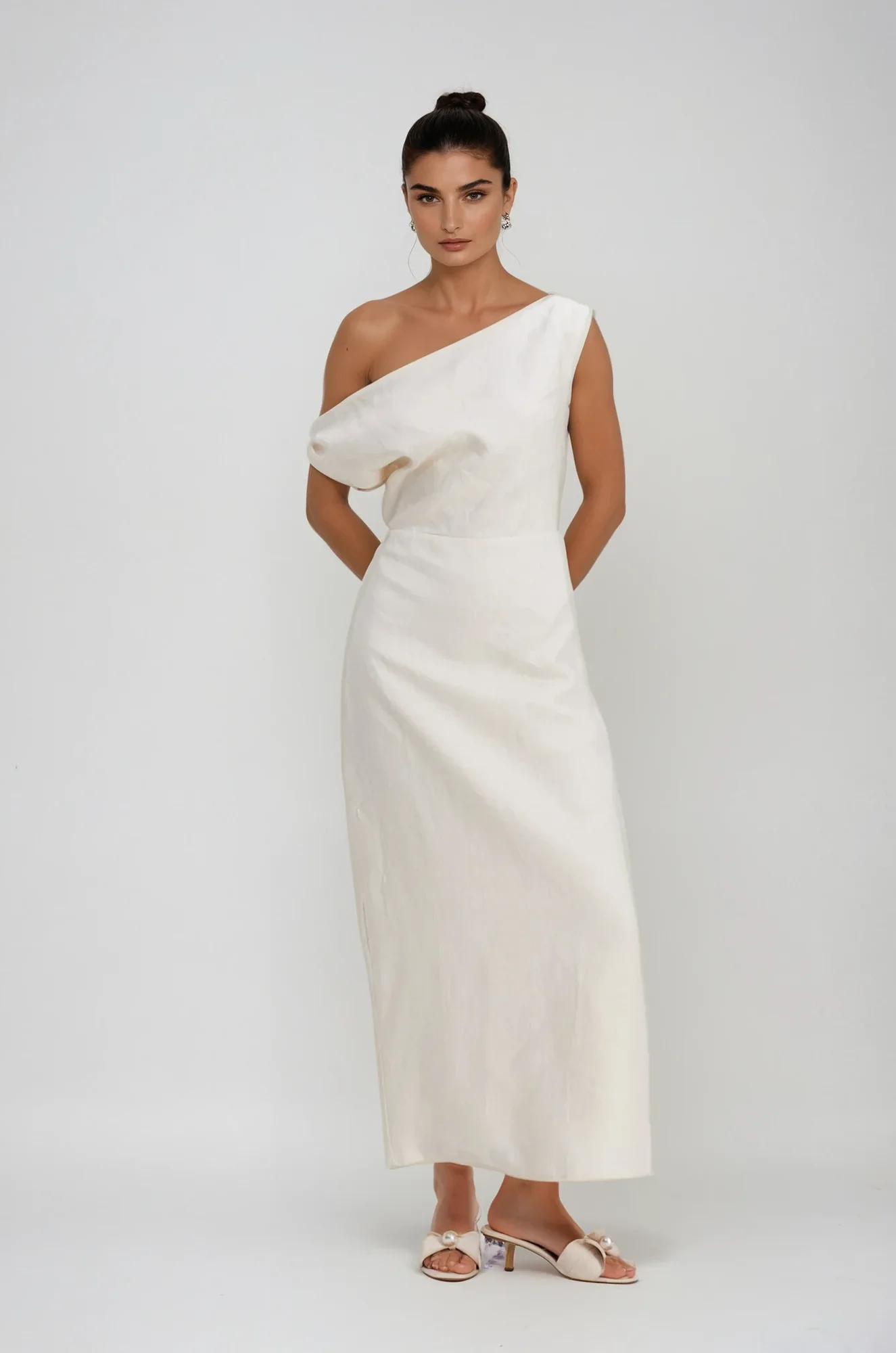 Elegant One Shoulder Maxi Dress in Apricot | Chic Formal Wear