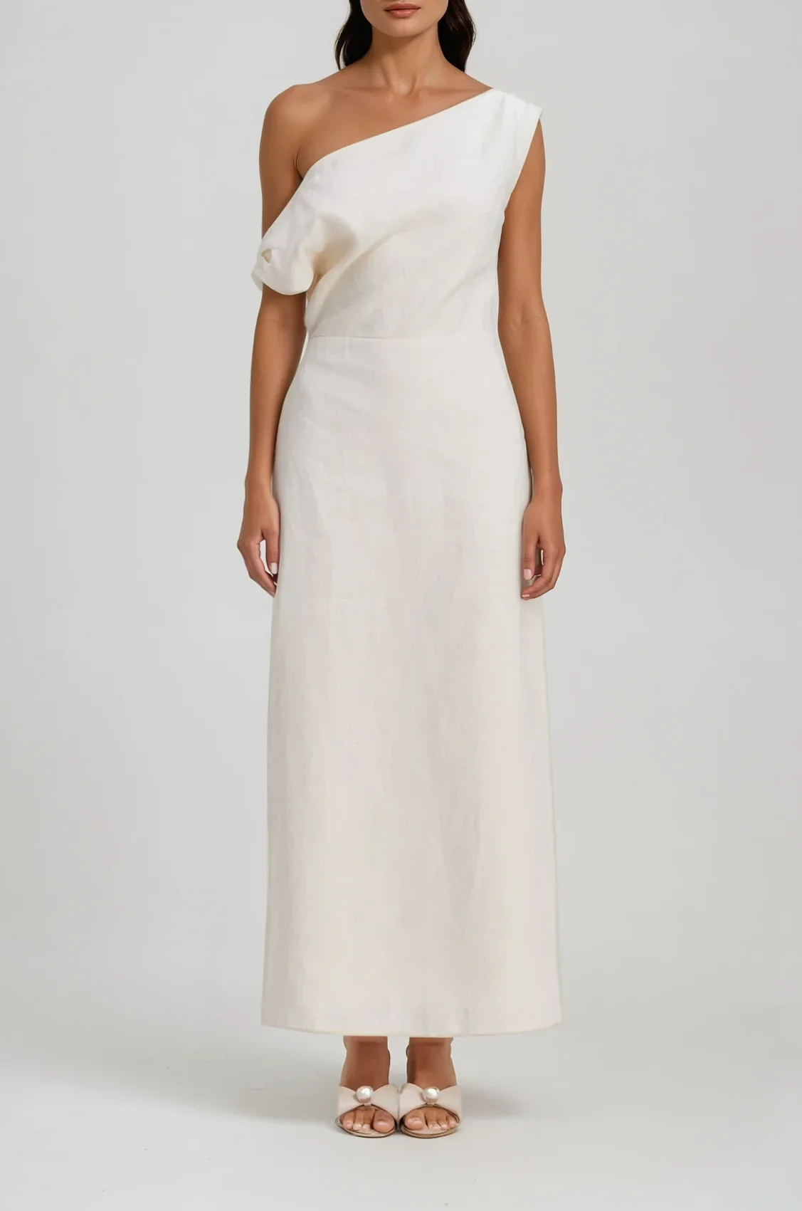 Elegant One Shoulder Maxi Dress in Apricot | Chic Formal Wear