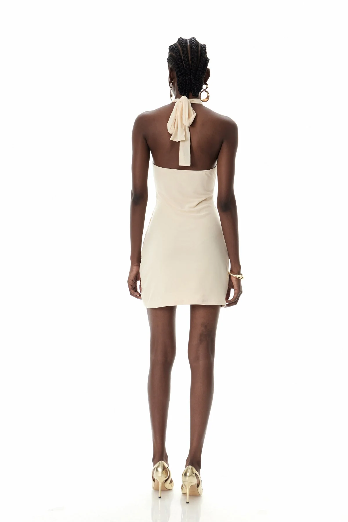 Apricot Halter Neck Ruched Mini Dress