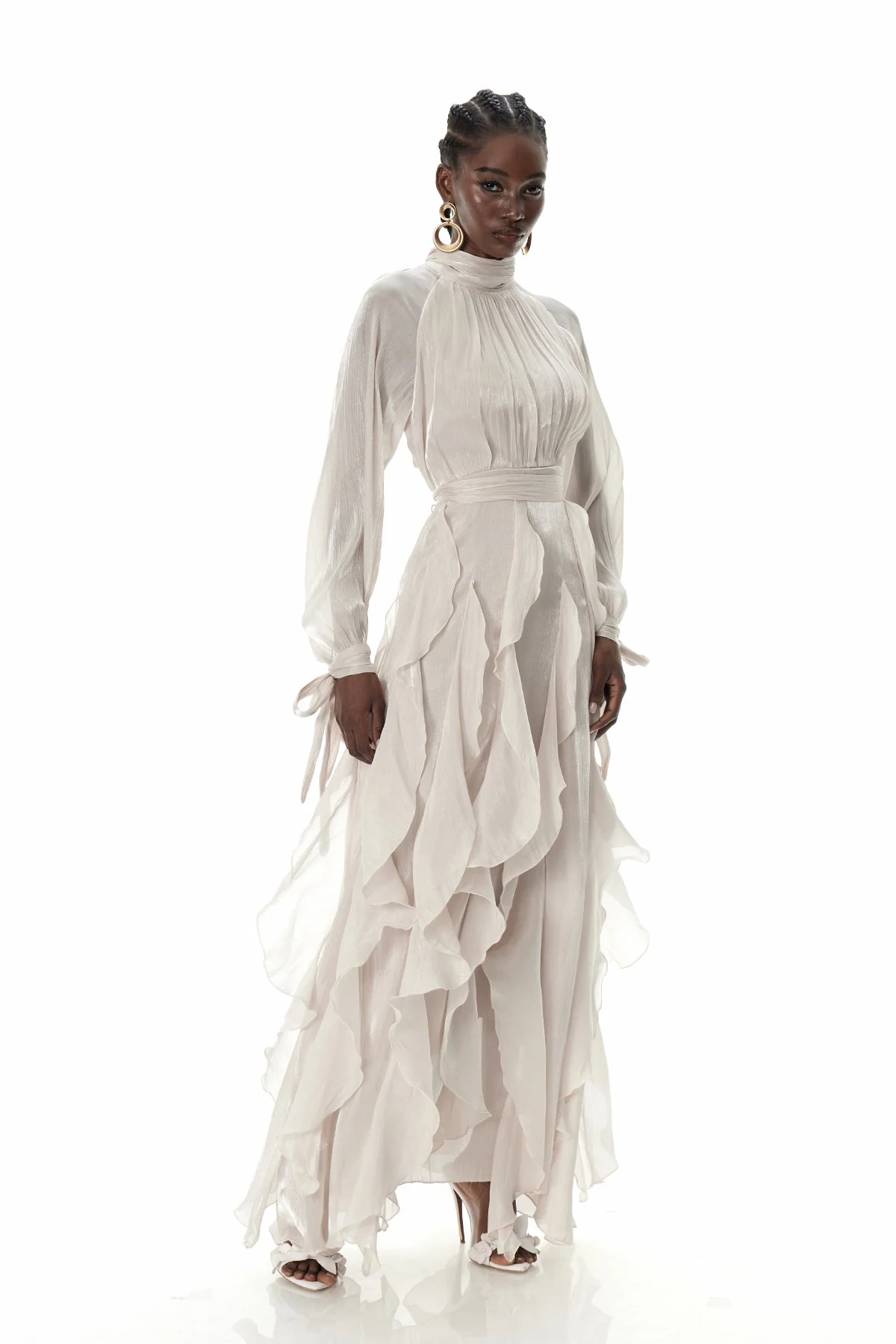 Apricot Ruffle Maxi Dress with Flattering Ruching