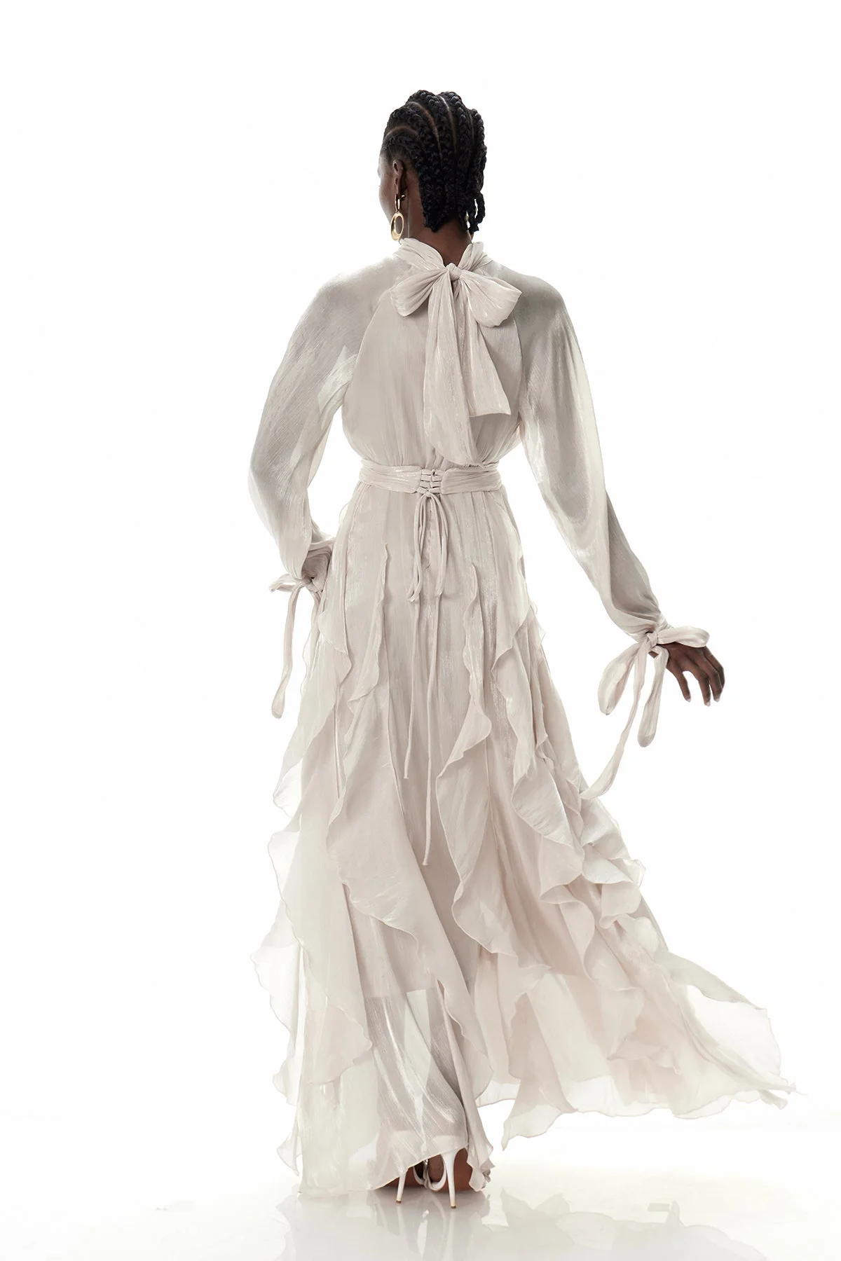 Apricot Ruffle Maxi Dress with Flattering Ruching