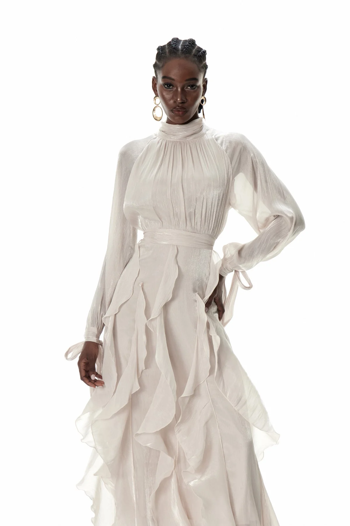 Apricot Ruffle Maxi Dress with Flattering Ruching