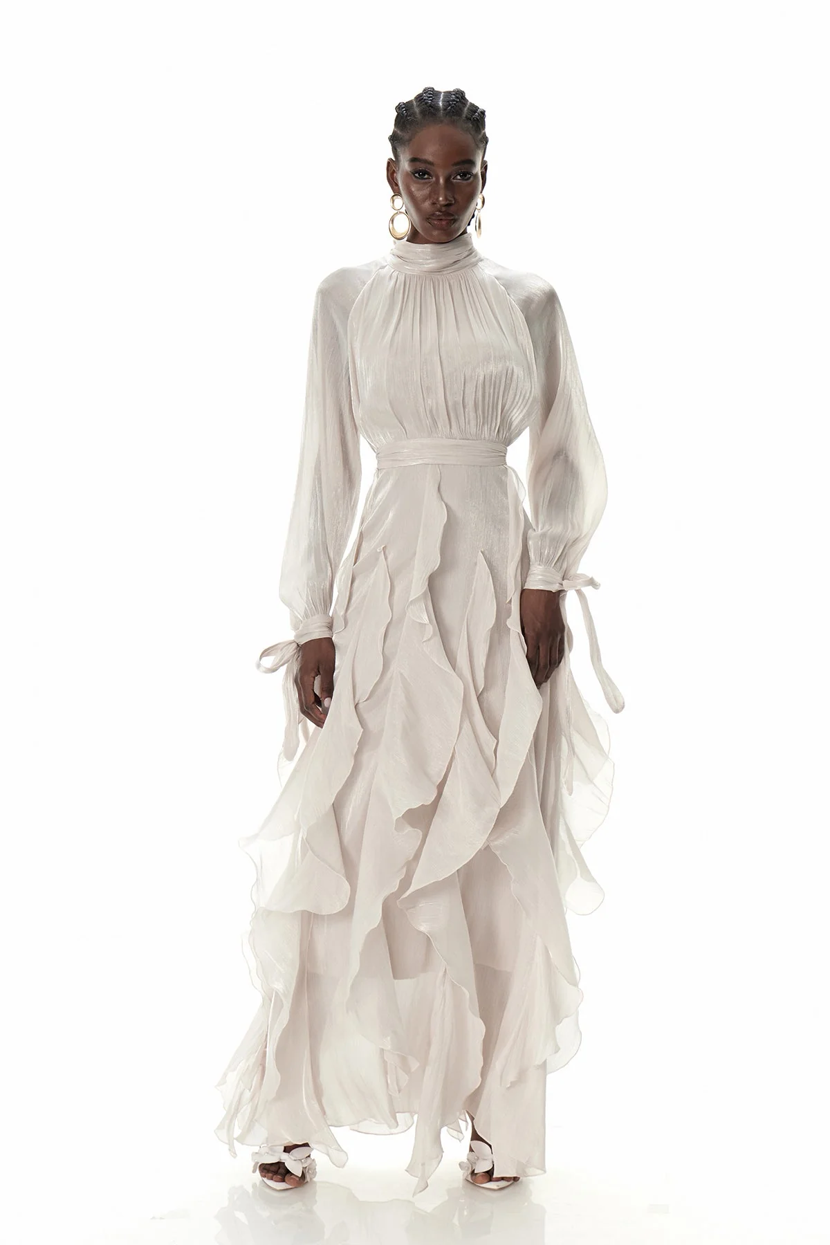 Apricot Ruffle Maxi Dress with Flattering Ruching